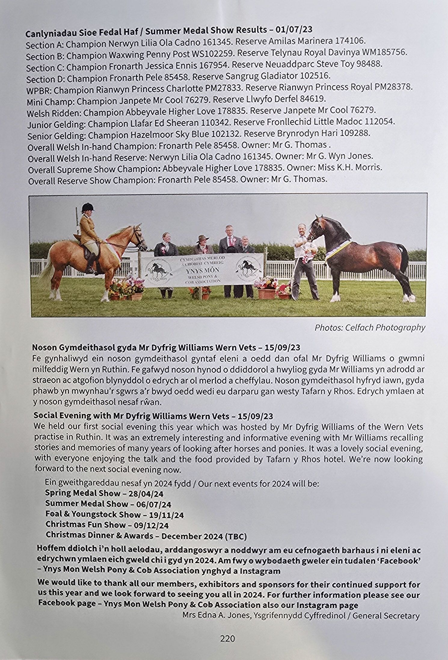 A printed horse show program page displaying event details and competition information.