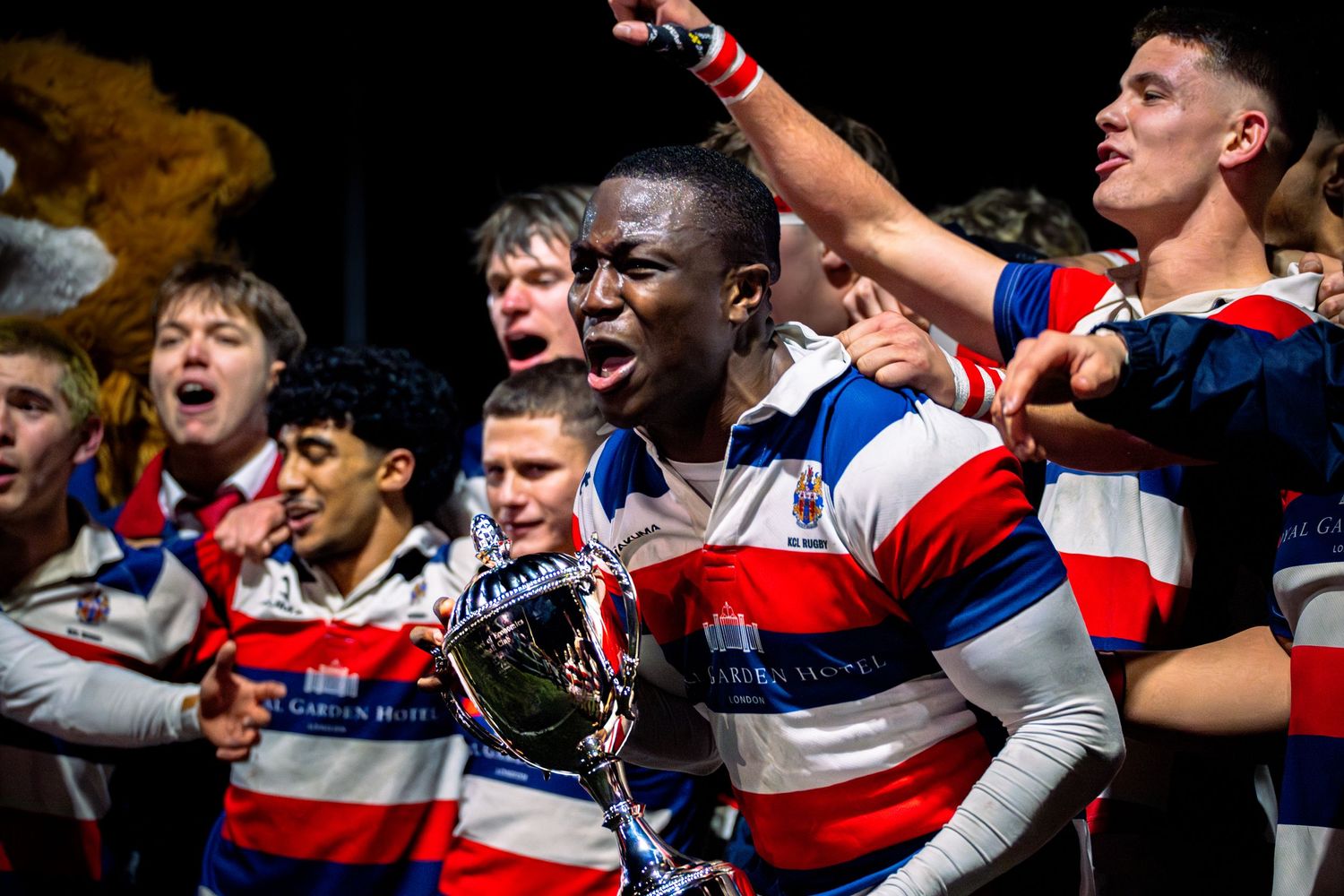 Strand Cup 2025 university rugby King's College London defeat LSE rugby celebration with trophy 2025