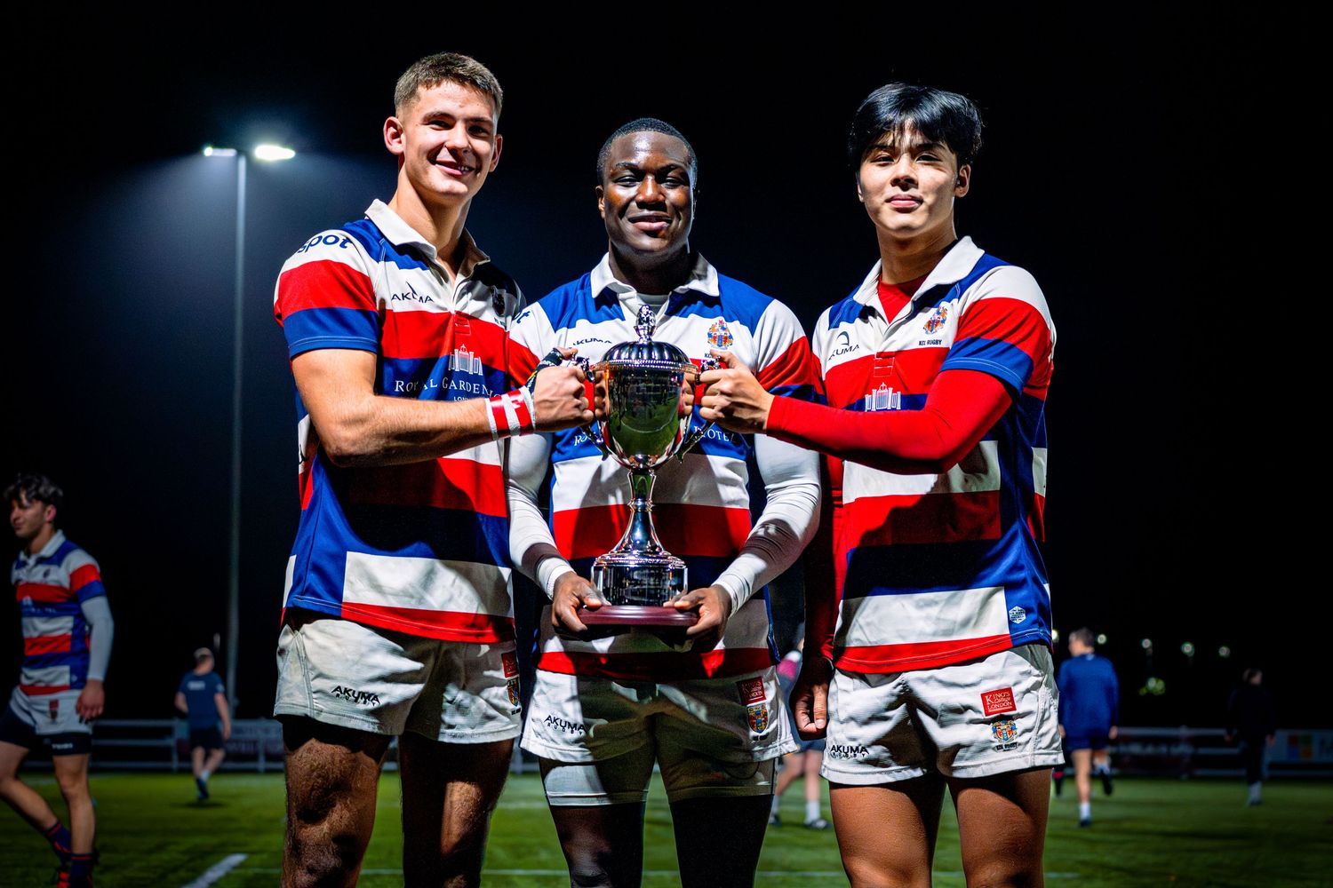 Strand Cup 2025 university rugby King's College London defeat LSE rugby celebrate with trophy 2025