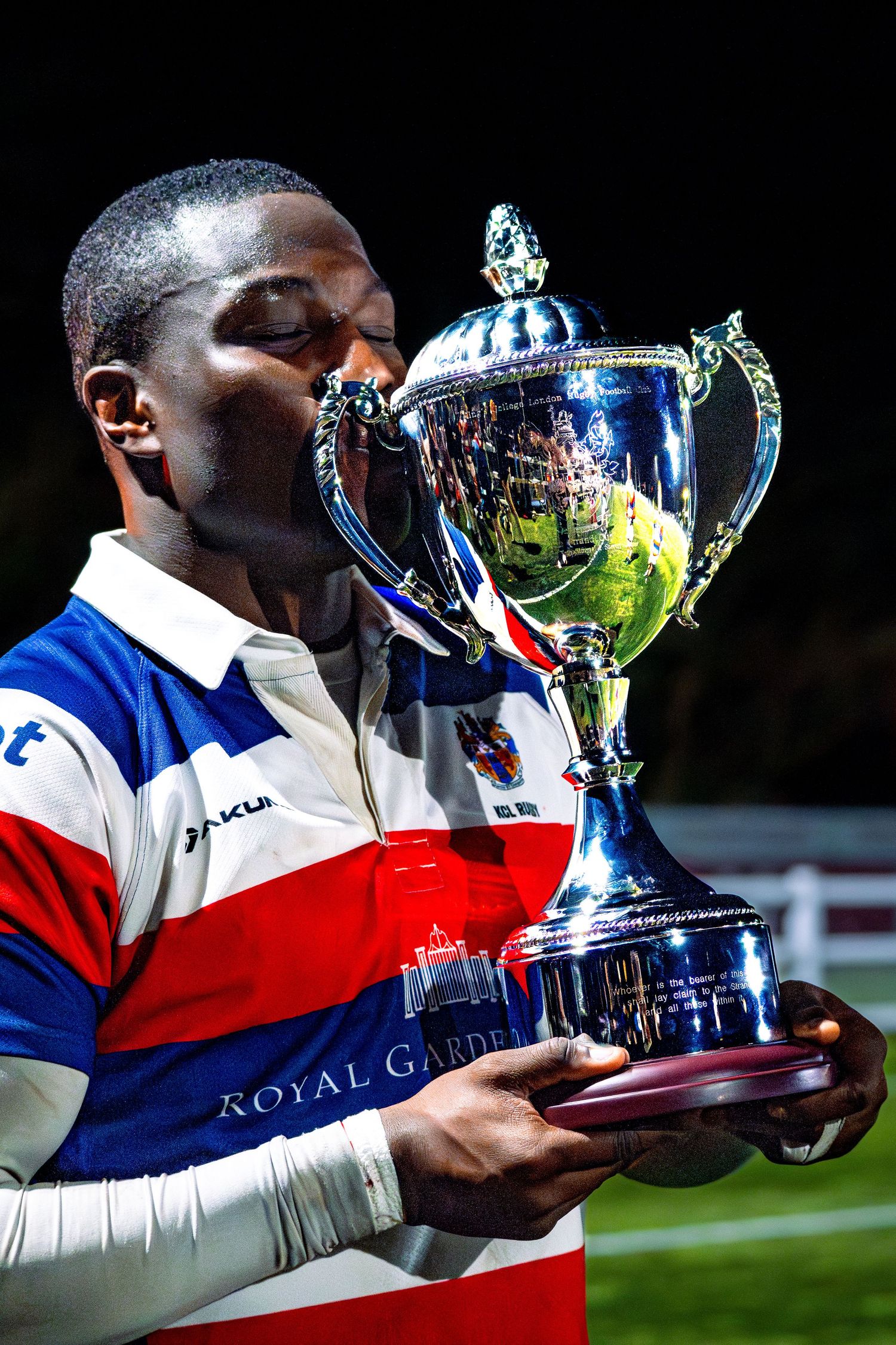 Strand Cup 2025 university rugby King's College London defeat LSE rugby celebrate with trophy Stephen Coker 2025