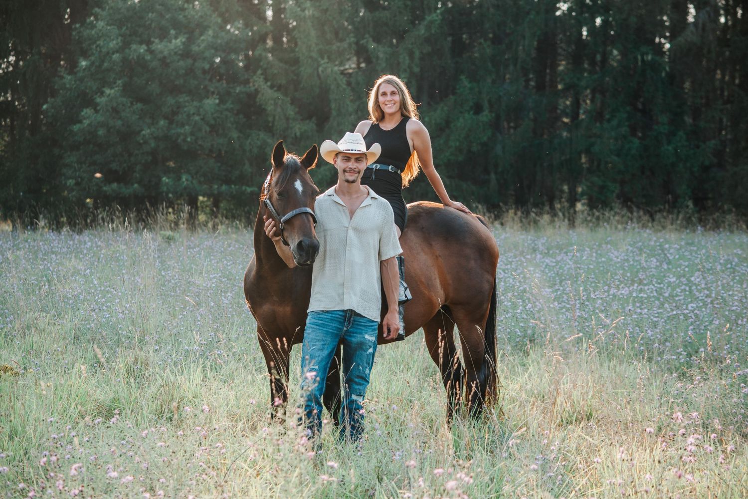 Summer Photo of Couple with a Horse