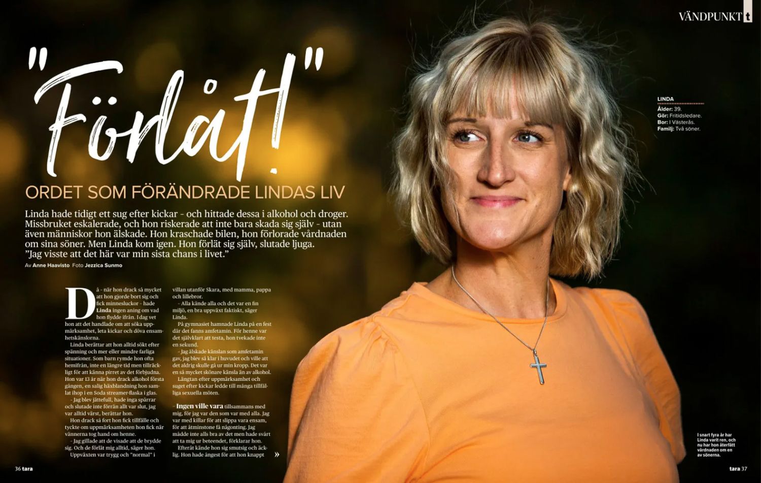 Tidskriftsuppslag med varm orange belysning och redaktionella designelement