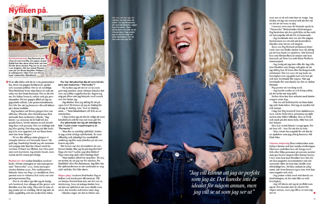 Editorial magazine spread showing lifestyle content and text layouts in muted tones.
