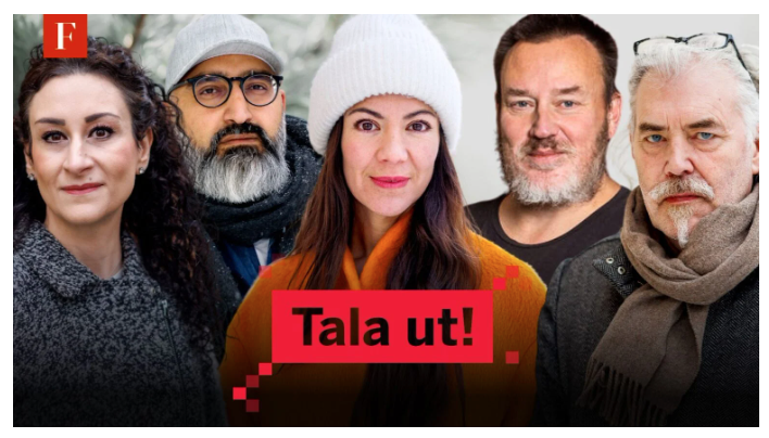 Rubrik för tidningsartikel som visar människor i vinterkläder mot en mörk bakgrund