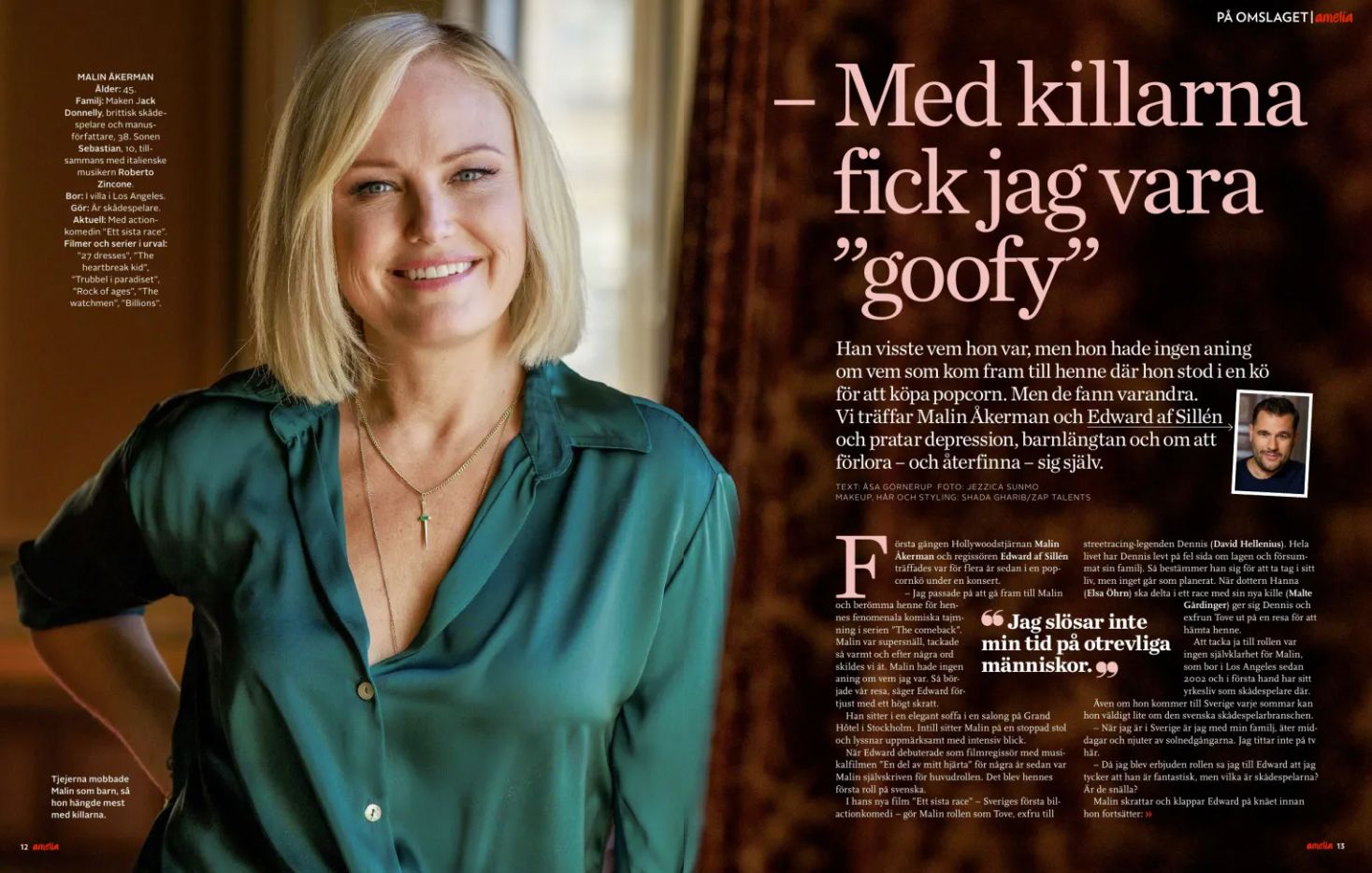 Tidningsuppslag med turkosa och varma toner i redaktionell layout med text och foton