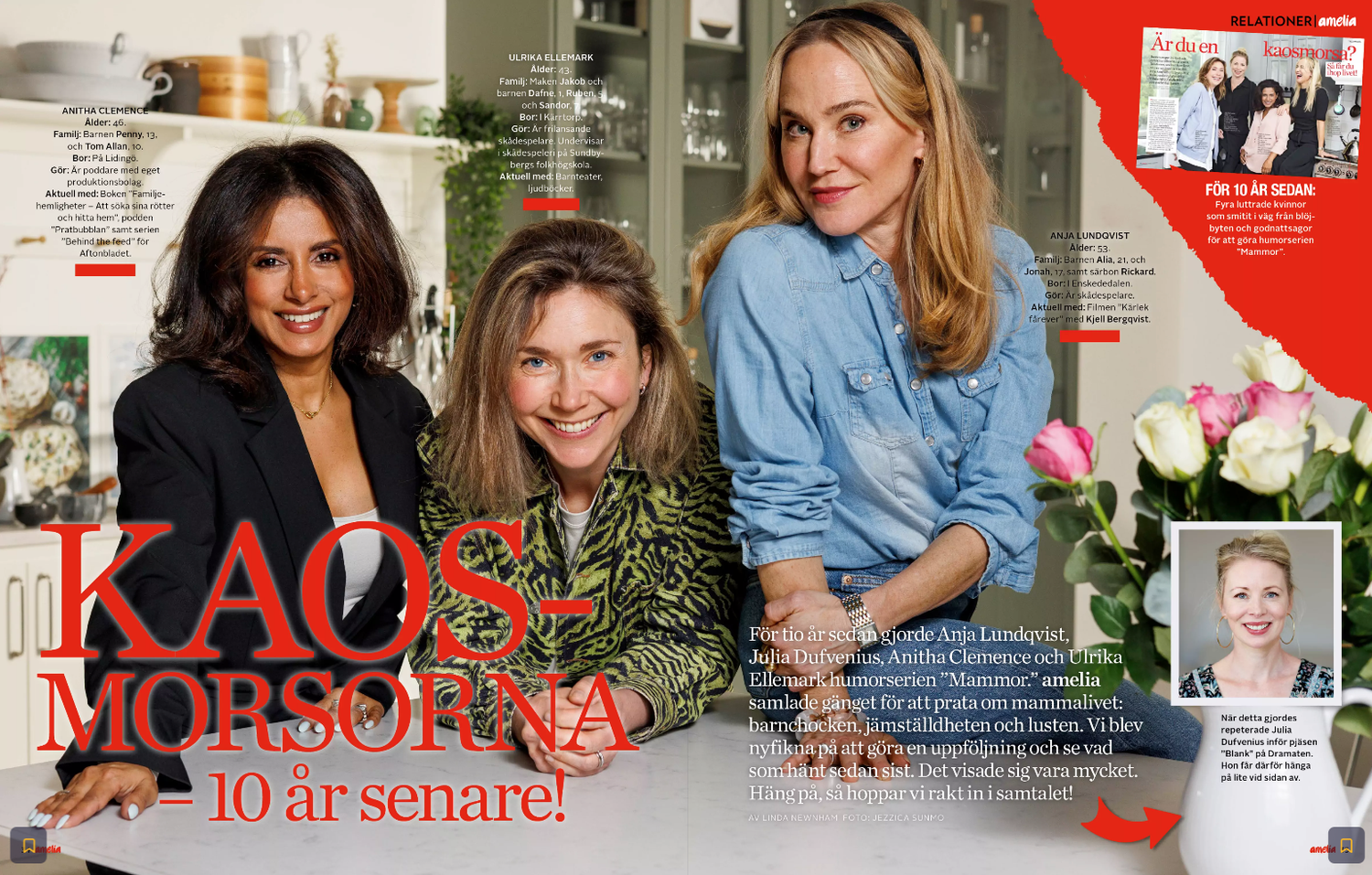 Tidningskollage som visar flera livsstils- och porträttbilder med textöverlägg