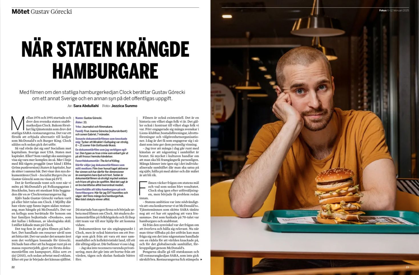 reportage om hamburgare med restauranginteriör och matfotografering
