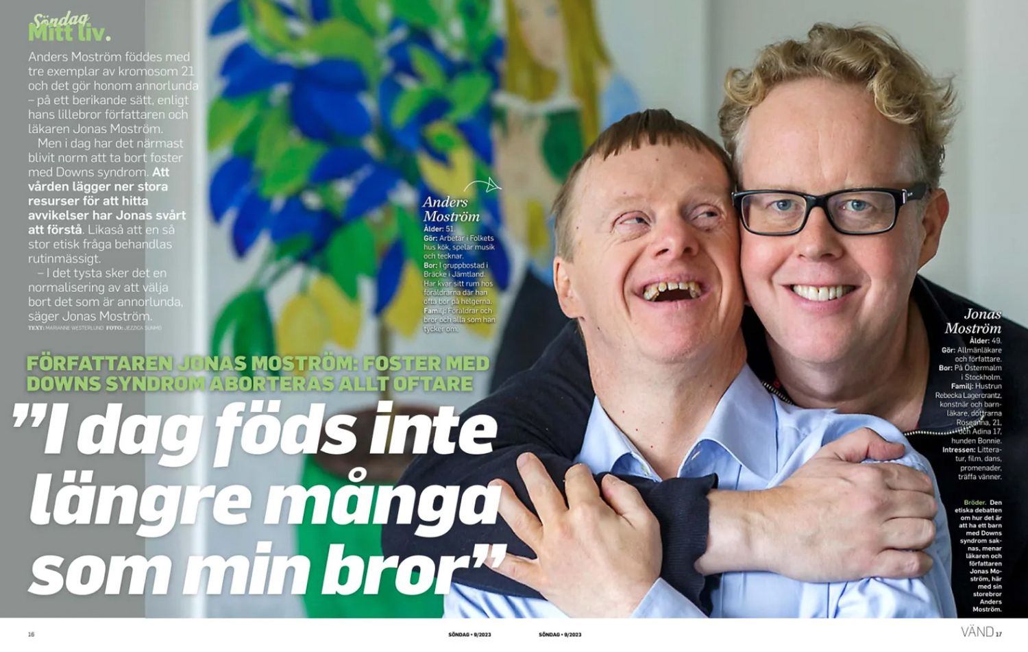 Magazine spread layout with bright interior setting and colorful artwork.