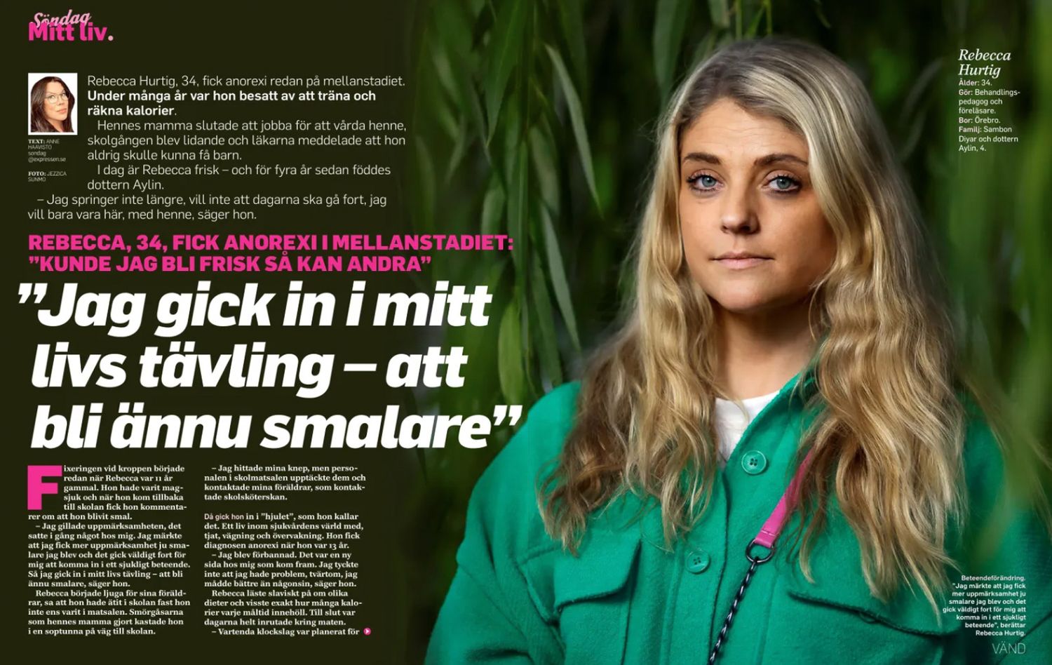 Editorial spread with green color scheme and lifestyle photography.