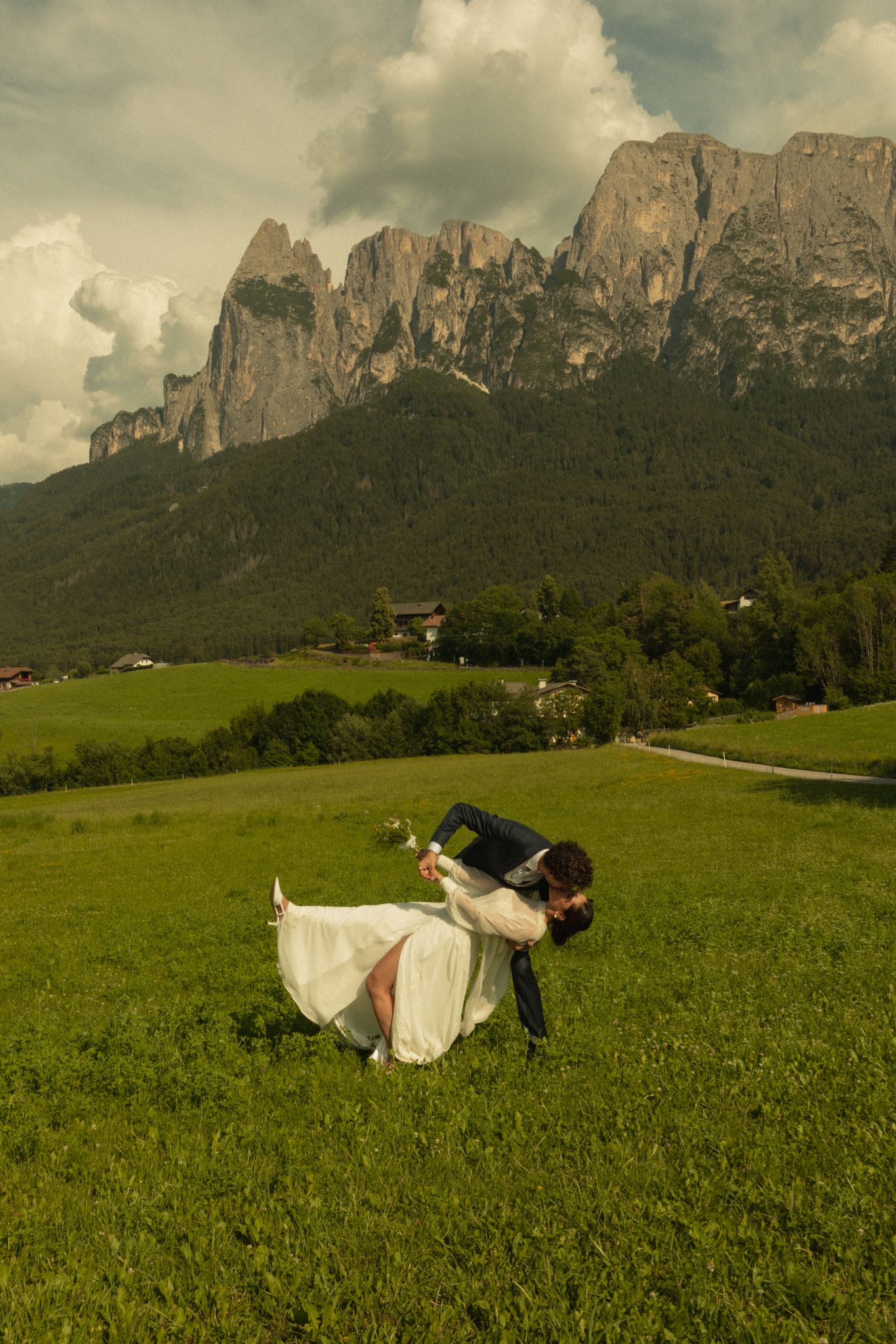 Dolomites wedding with Sciliar mountain in the background, Fie allo Scillar, Italy