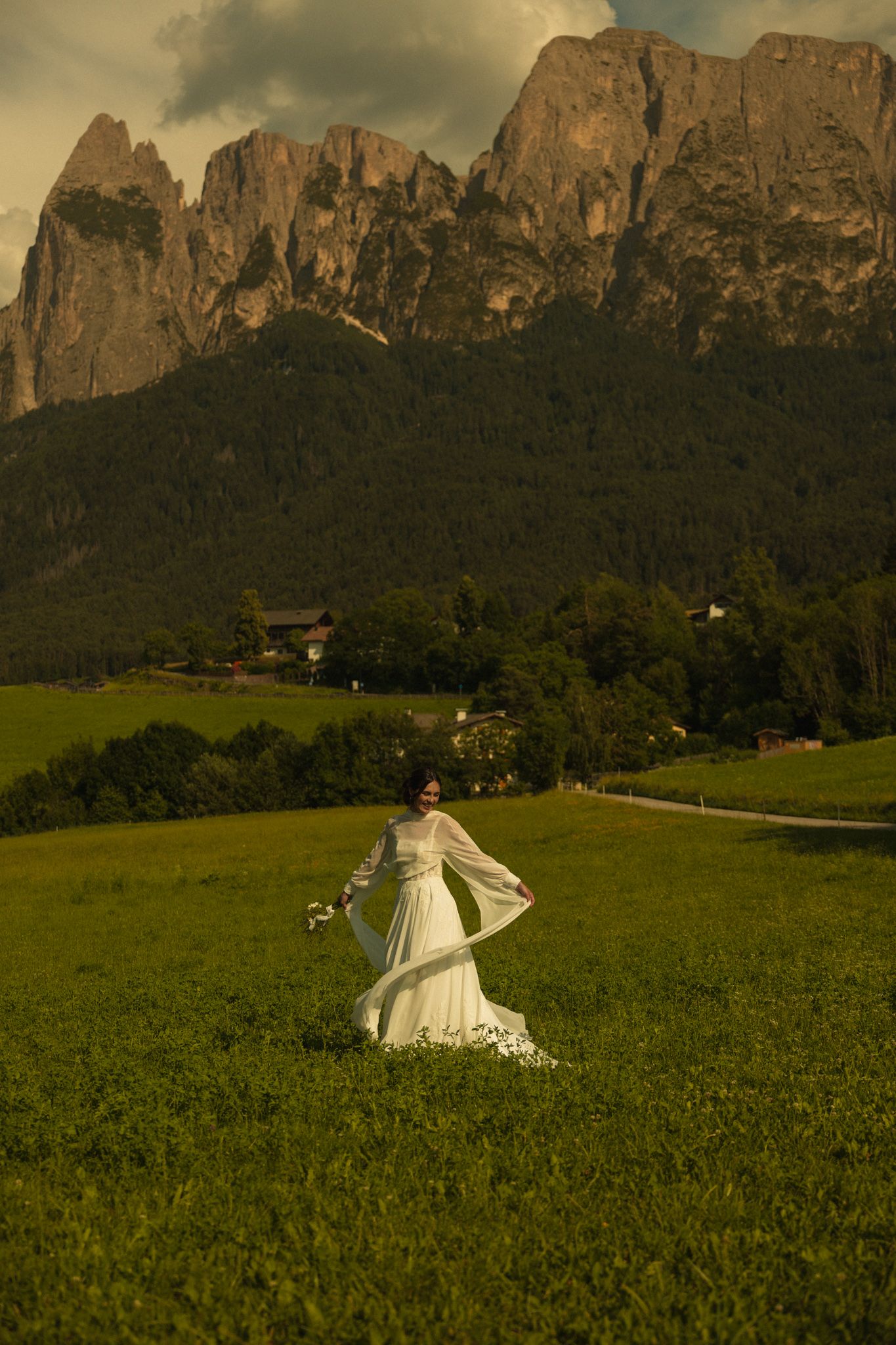 Bride portrait beneath the Sciliar, Fiè allo Sciliar, Dolomites