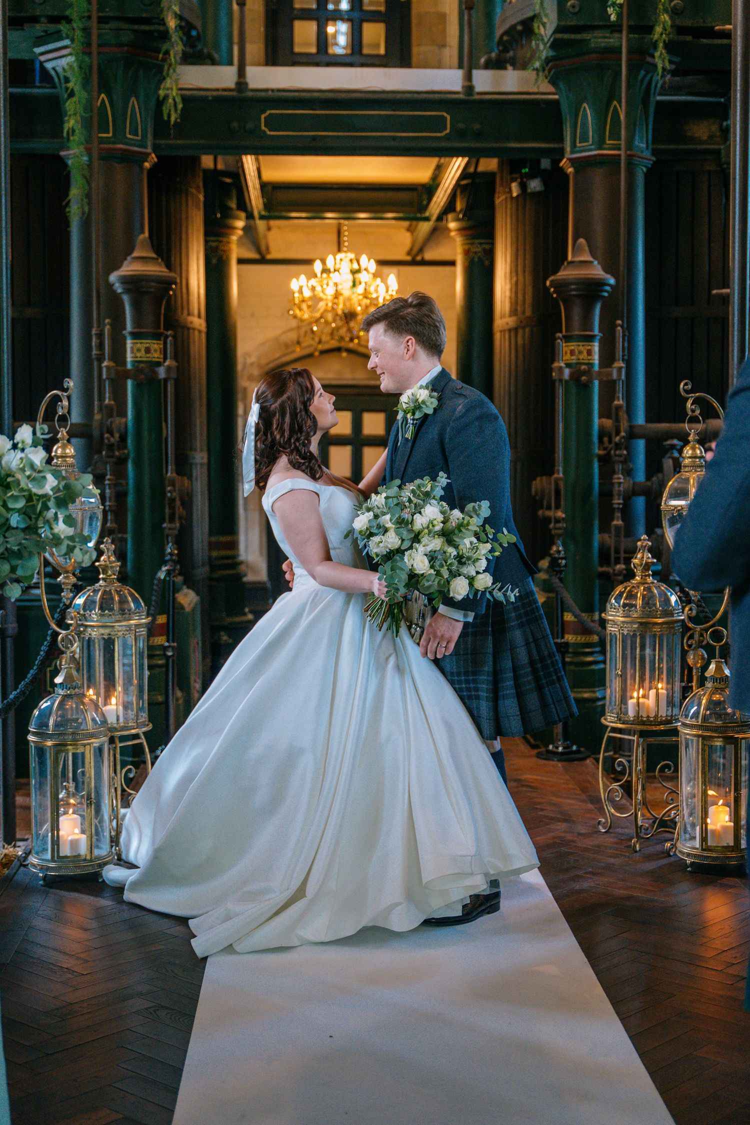 New Bride and Groom stare into one another's eyes at the Dalton Old Pumphouse