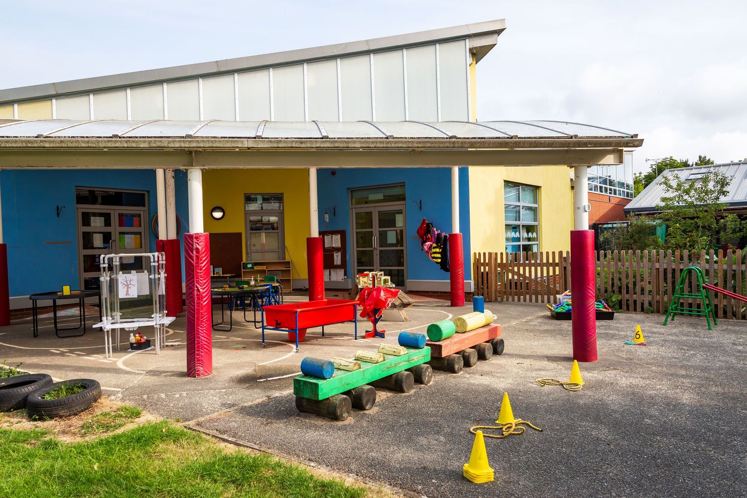 Outdoor playground at a daycare center, showcasing a school in the UK.
