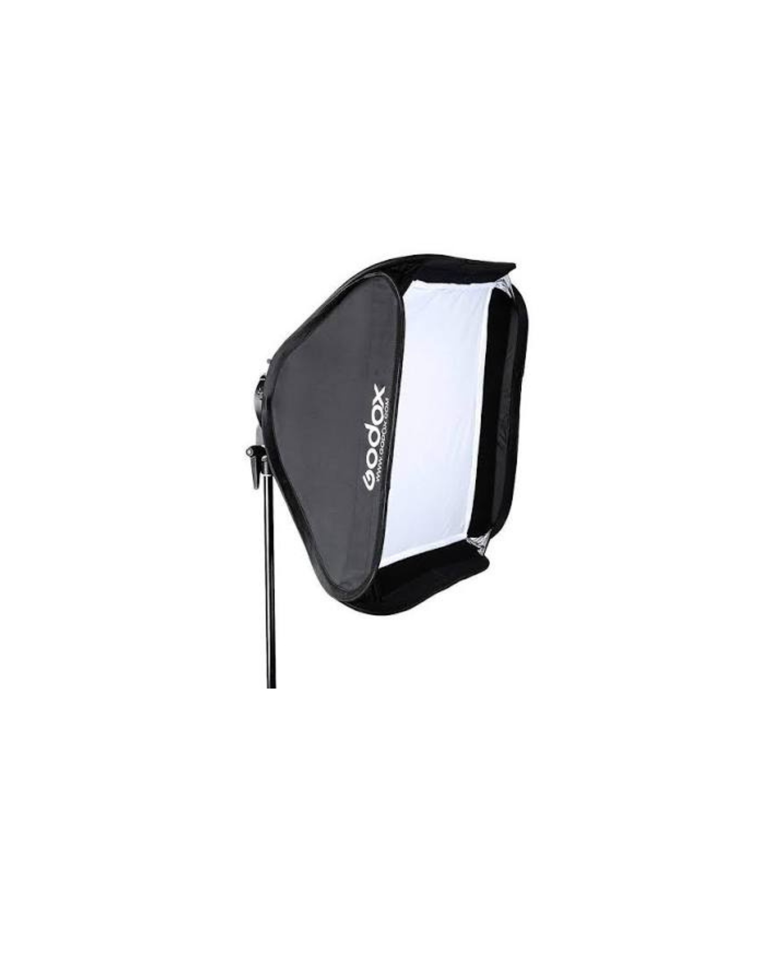 Godox portable softbox with black exterior and white interior diffuser panel, mounted on a light stand bracket.