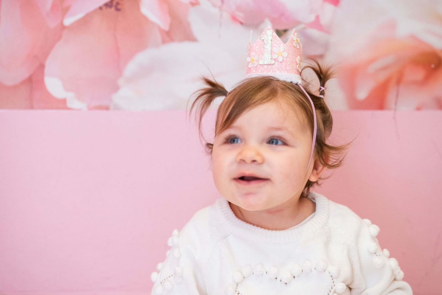A portrait taken by Rynali Photography of a baby girl at their first birthday.