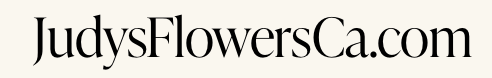 Website URL text 'JudysFlowersCa.com' displayed in an elegant font against white background.