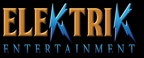 A blue and gold illuminated neon sign for Elektrik Entertainment glows against a dark background.