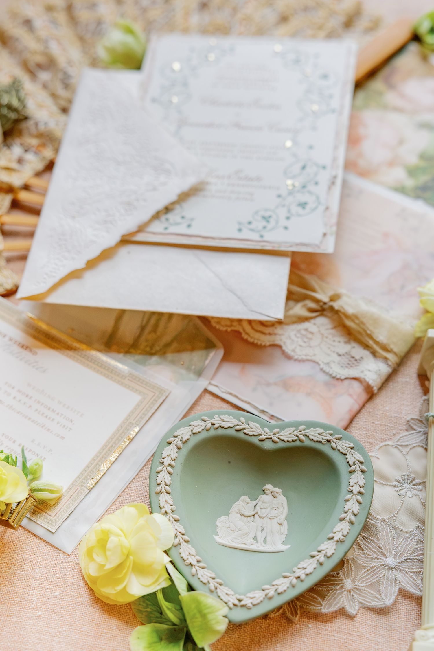 Fine art wedding stationery and invitation details photographed at Elkins Estate in Elkins Park, Pennsylvania.