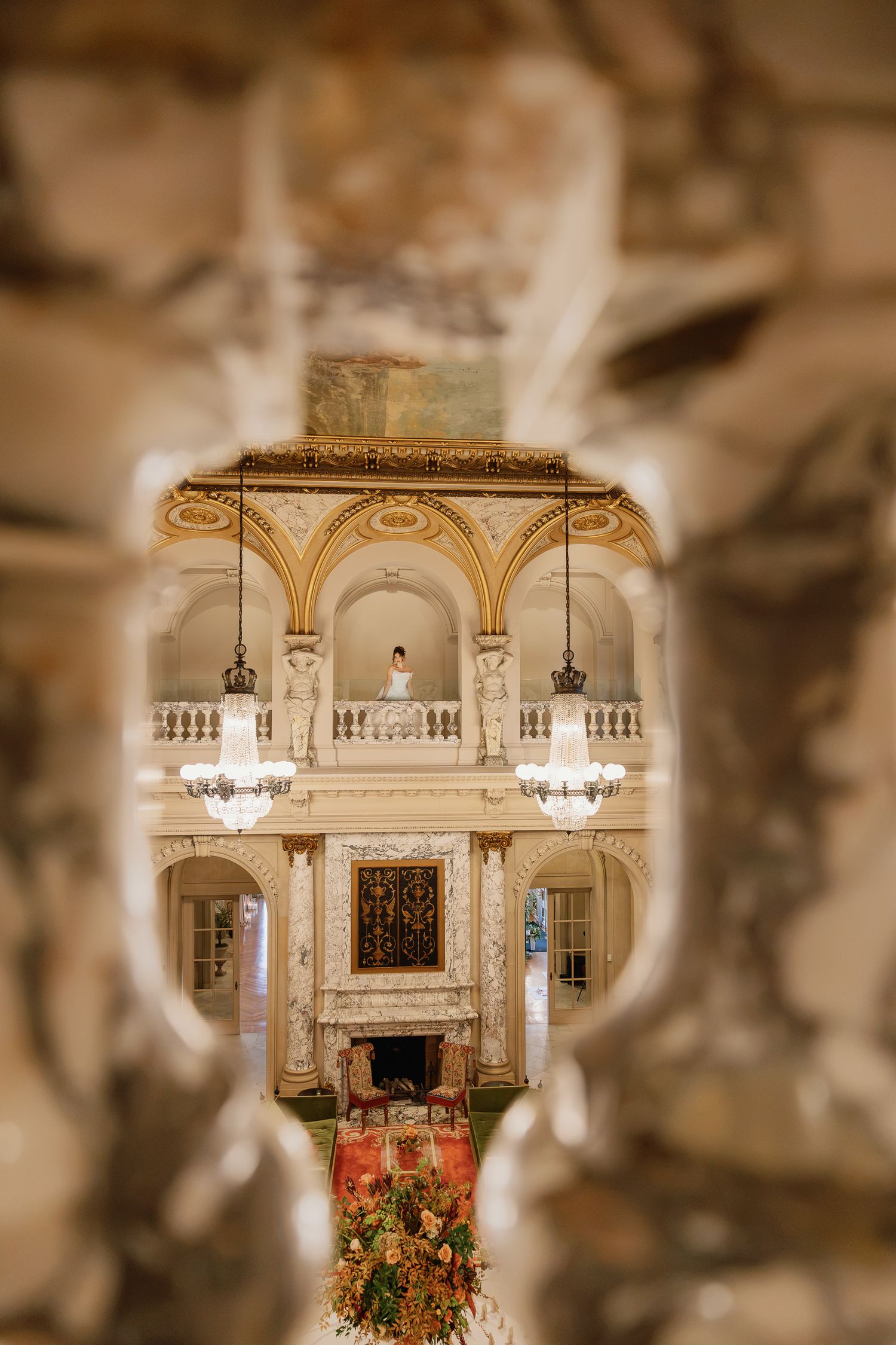 Ornate interior architecture at Elkins Estate, a historic Gilded Age wedding venue in Elkins Park near Philadelphia.