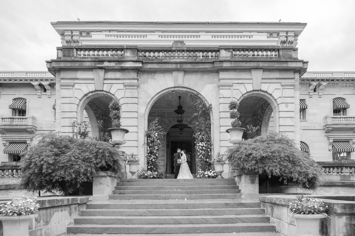 Exterior of Elkins Estate, a historic Gilded Age wedding venue in Elkins Park near Philadelphia, Pennsylvania.