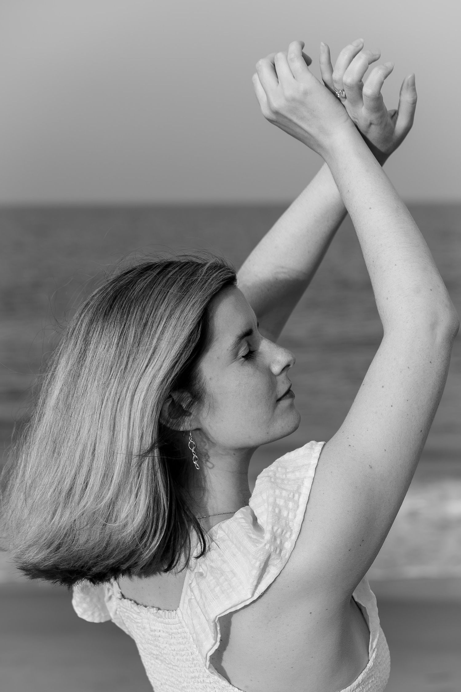 Black and white portrait of a woman during a creative lifestyle photography session