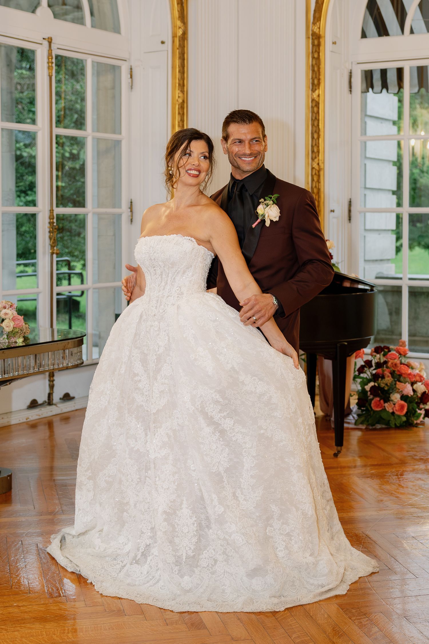 Bride and groom portrait inside Elkins Estate, a historic wedding venue in Elkins Park near Philadelphia, Pennsylvania.