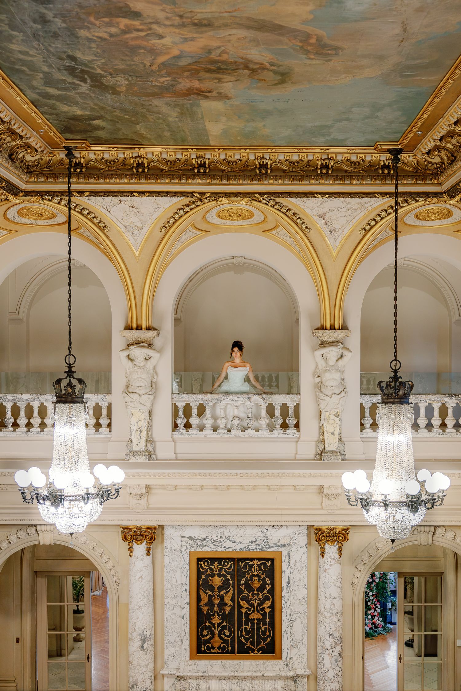 Ornate interior architecture of Elkins Estate, a historic Gilded Age wedding venue in Elkins Park, Pennsylvania.
