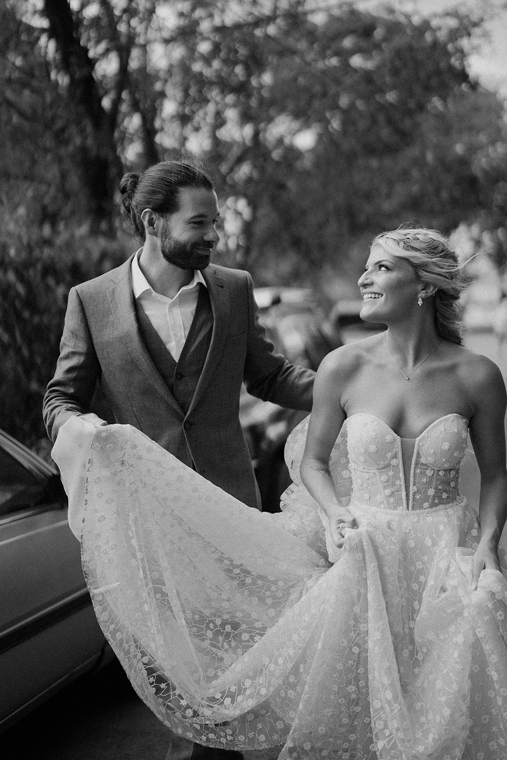 Bride and groom sharing a romantic moment beneath the veil at a beach wedding in Costa Rica.