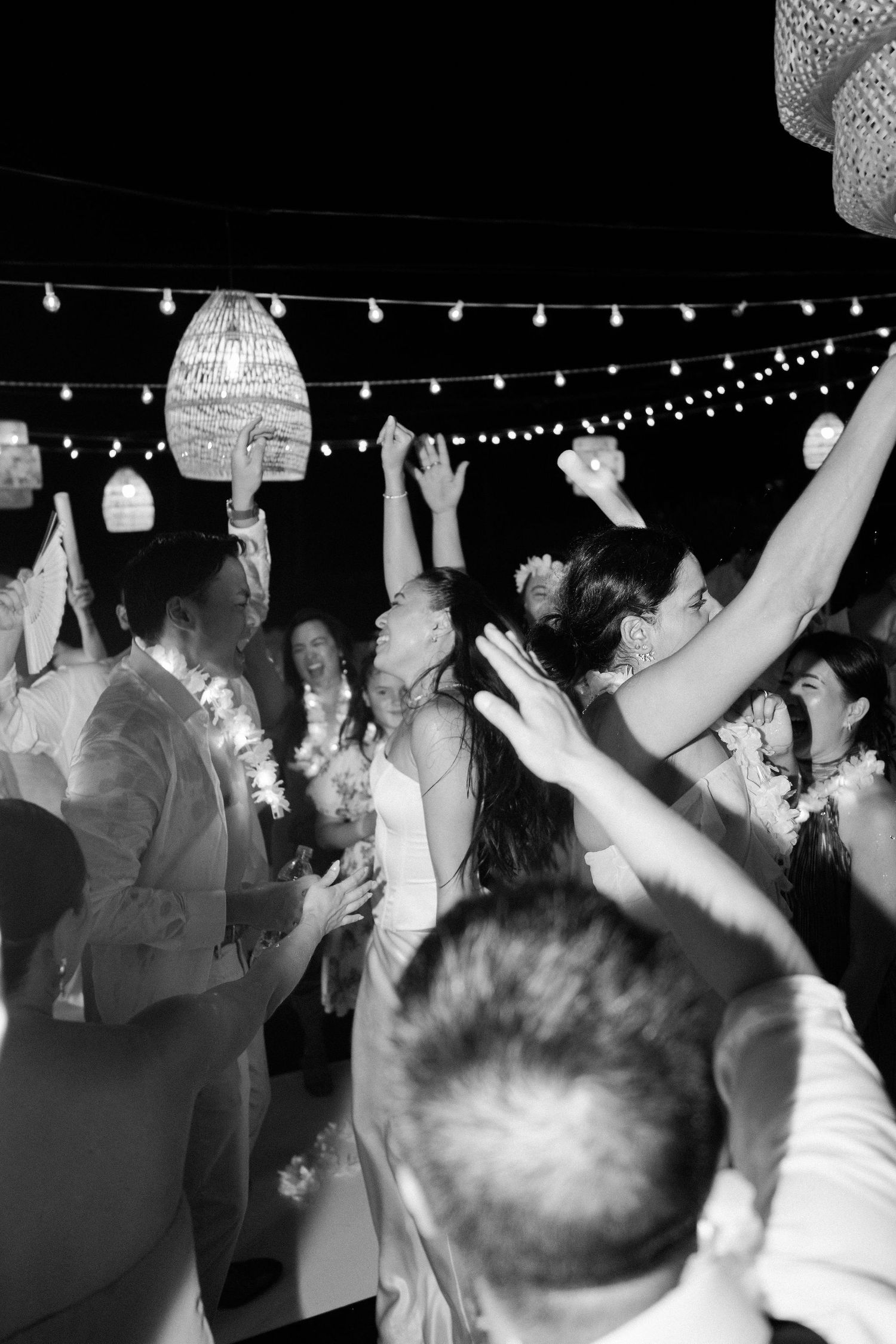 Ashley and Ryan celebrating with their guests on the wedding dance floor at Hacienda Pinilla