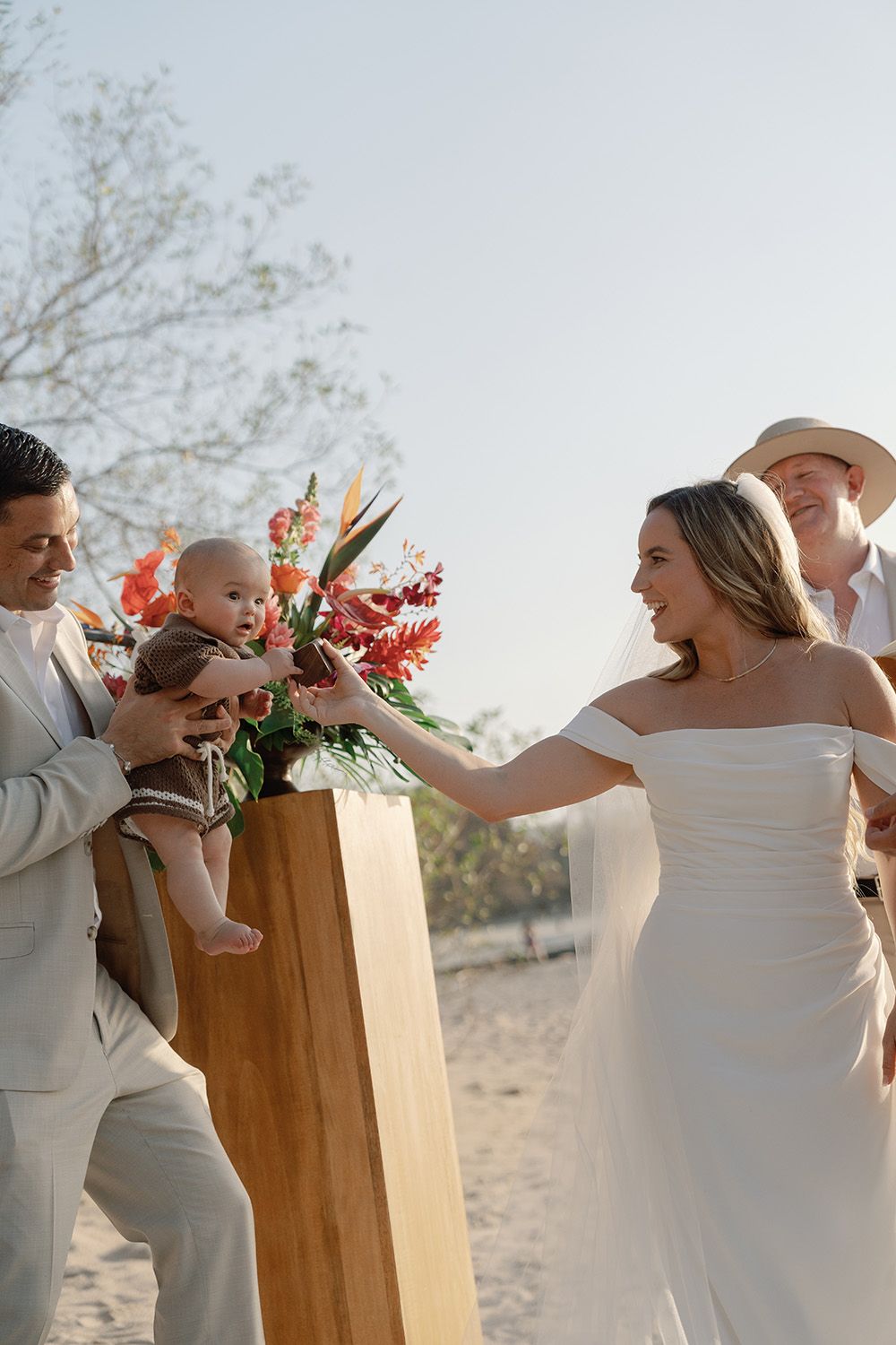 candid moment beach wedding in costa rica