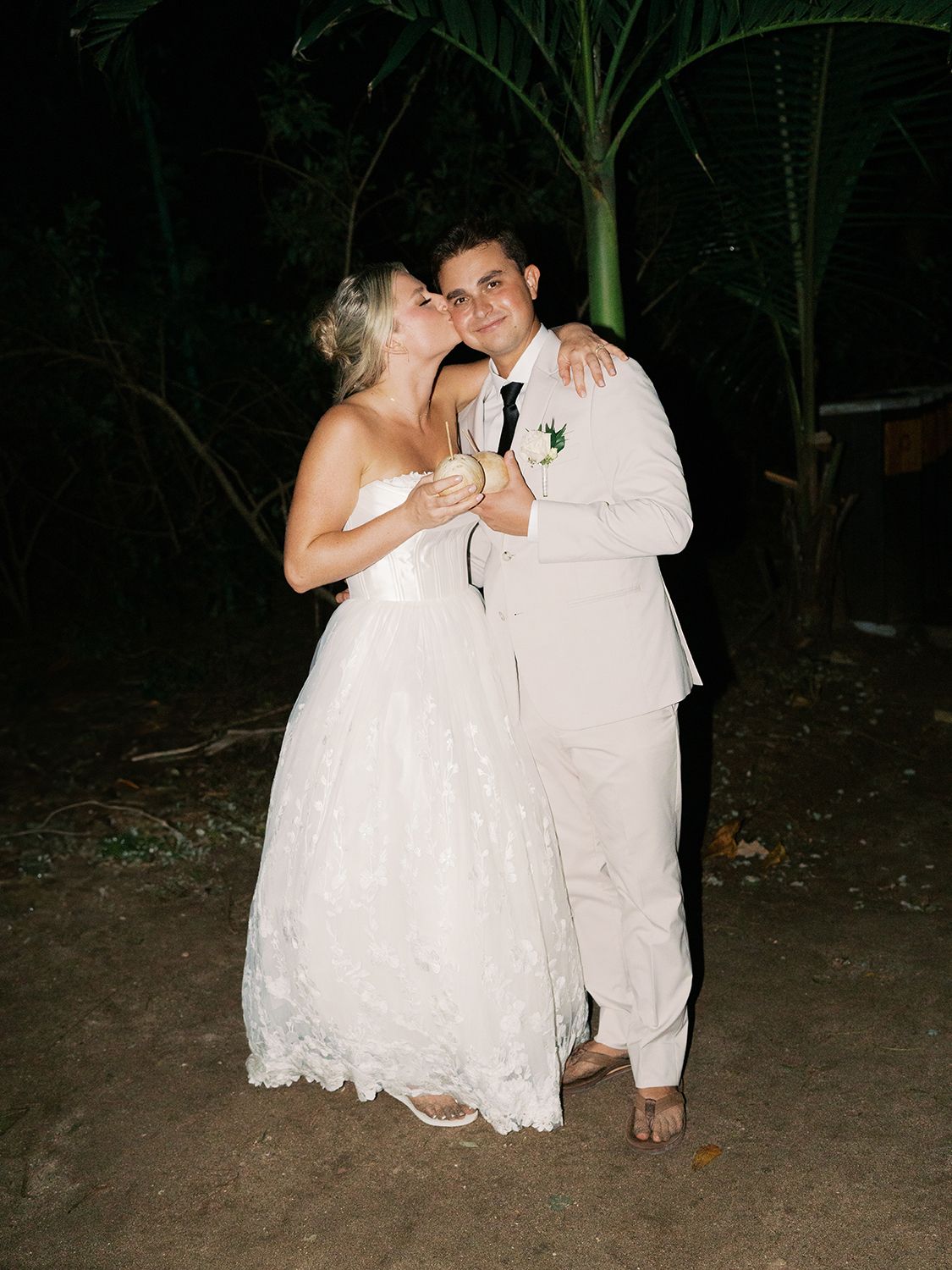 Wedding couple photographed on film during an intimate tropical celebration in Costa Rica.