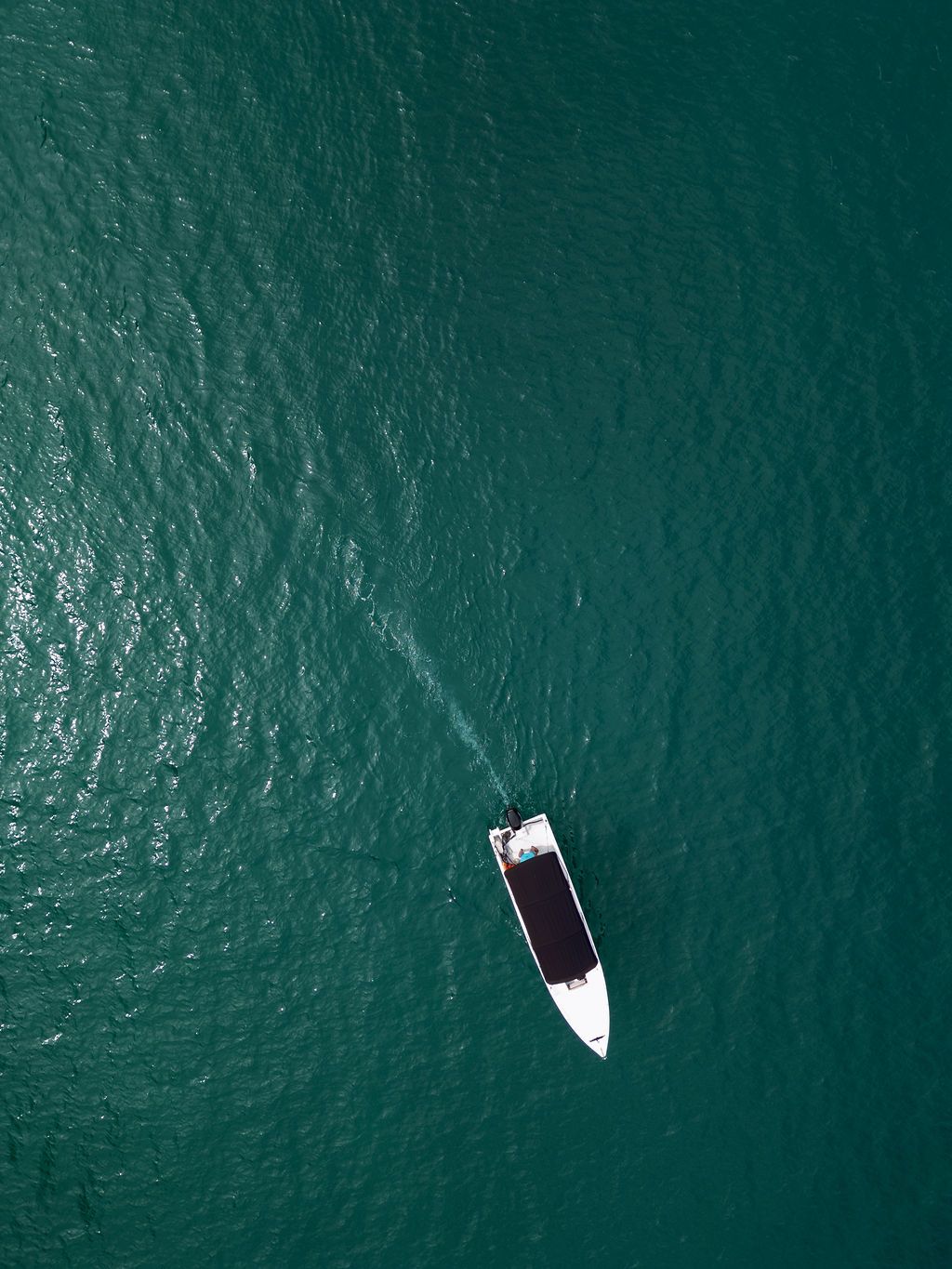 Aerial view of a boat traveling across the waters of Golfo Dulce