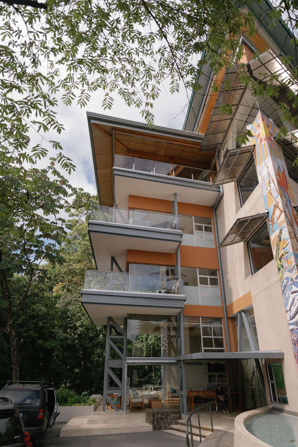 Exterior architecture of Villa Punto de Vista surrounded by rainforest in Manuel Antonio.