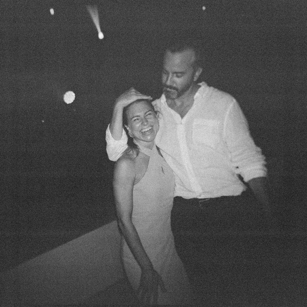 Guests celebrating together during a rainforest wedding reception in Costa Rica, photographed on film