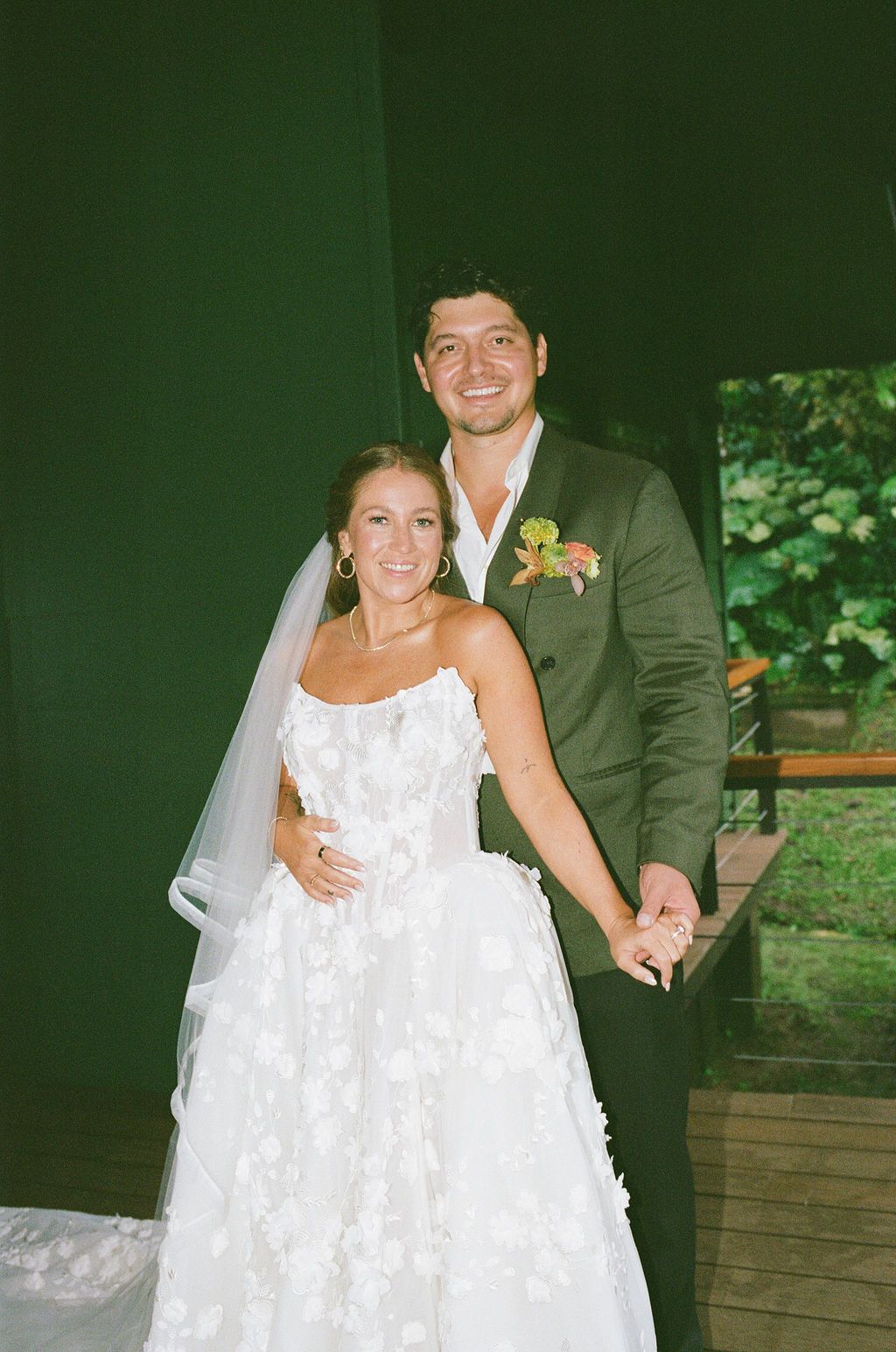 Maureen and Major together in their wedding attire during their rainforest wedding in Costa Rica