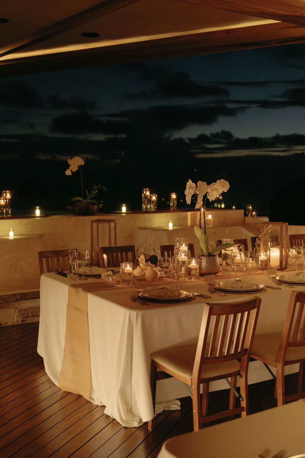 Candlelit wedding reception setup at Villa Punto de Vista in Manuel Antonio, Costa Rica.
