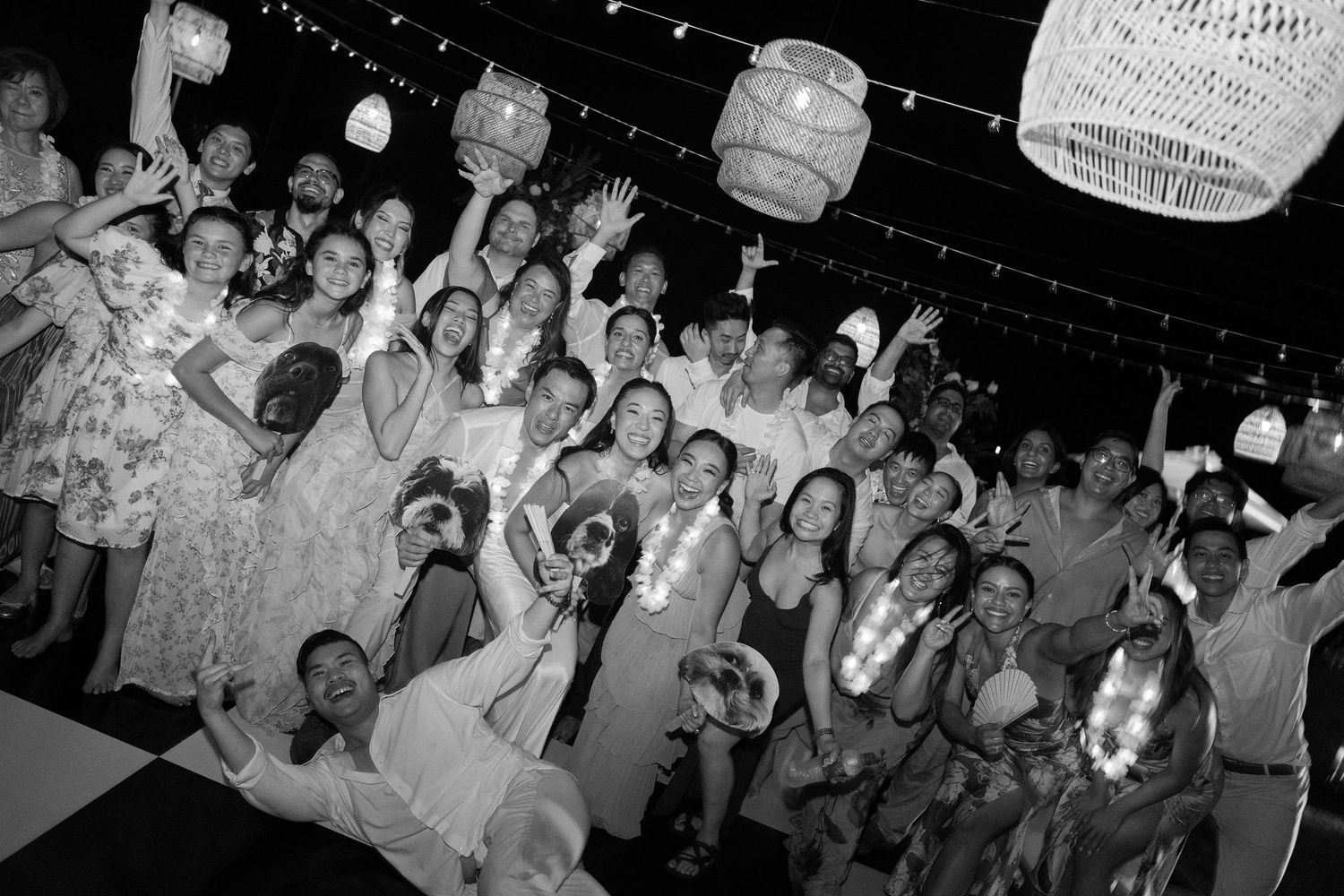 Wedding guests celebrating together on the dance floor at Hacienda Pinilla