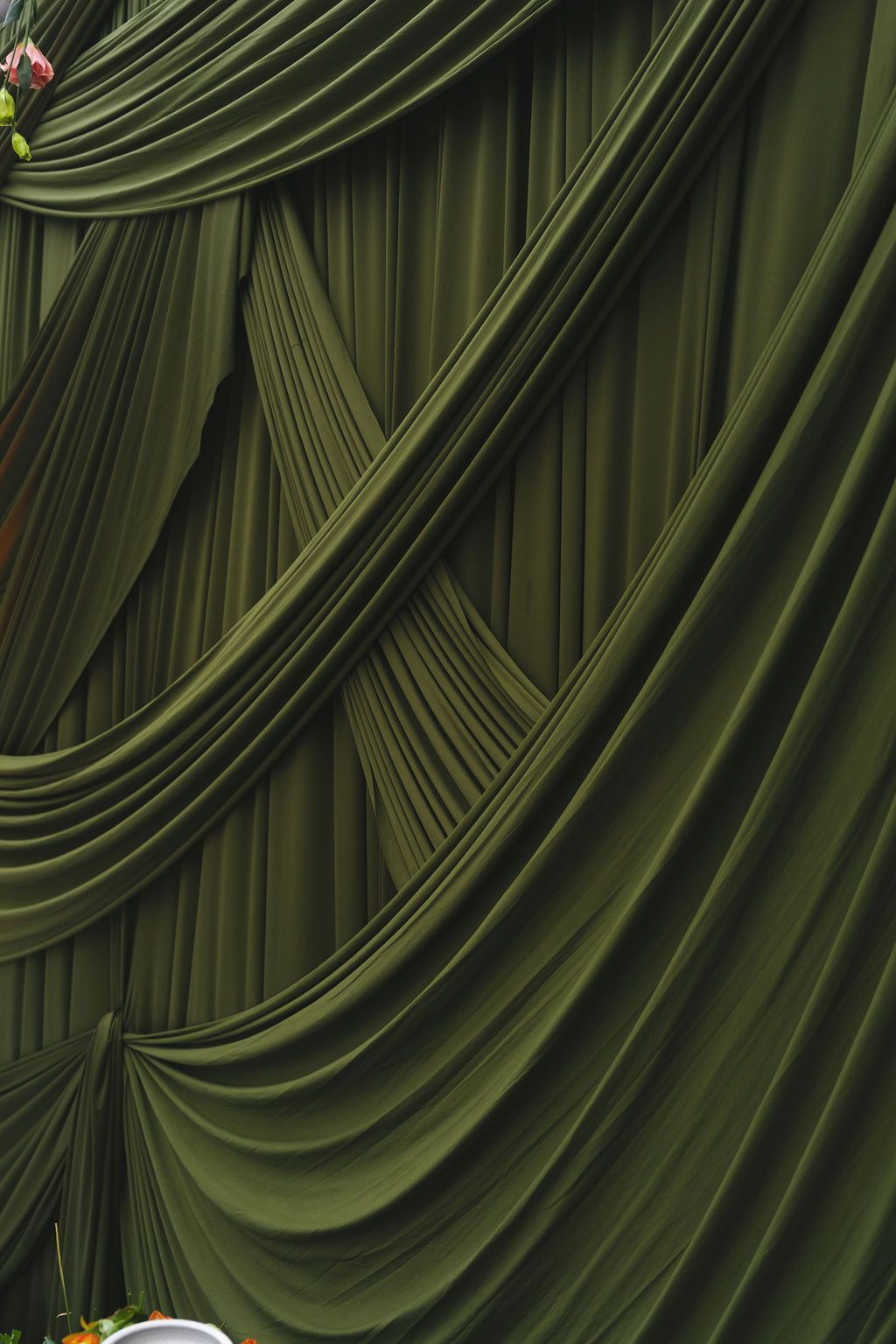 Deep green drapery detail used in the design of a rainforest wedding in Costa Rica