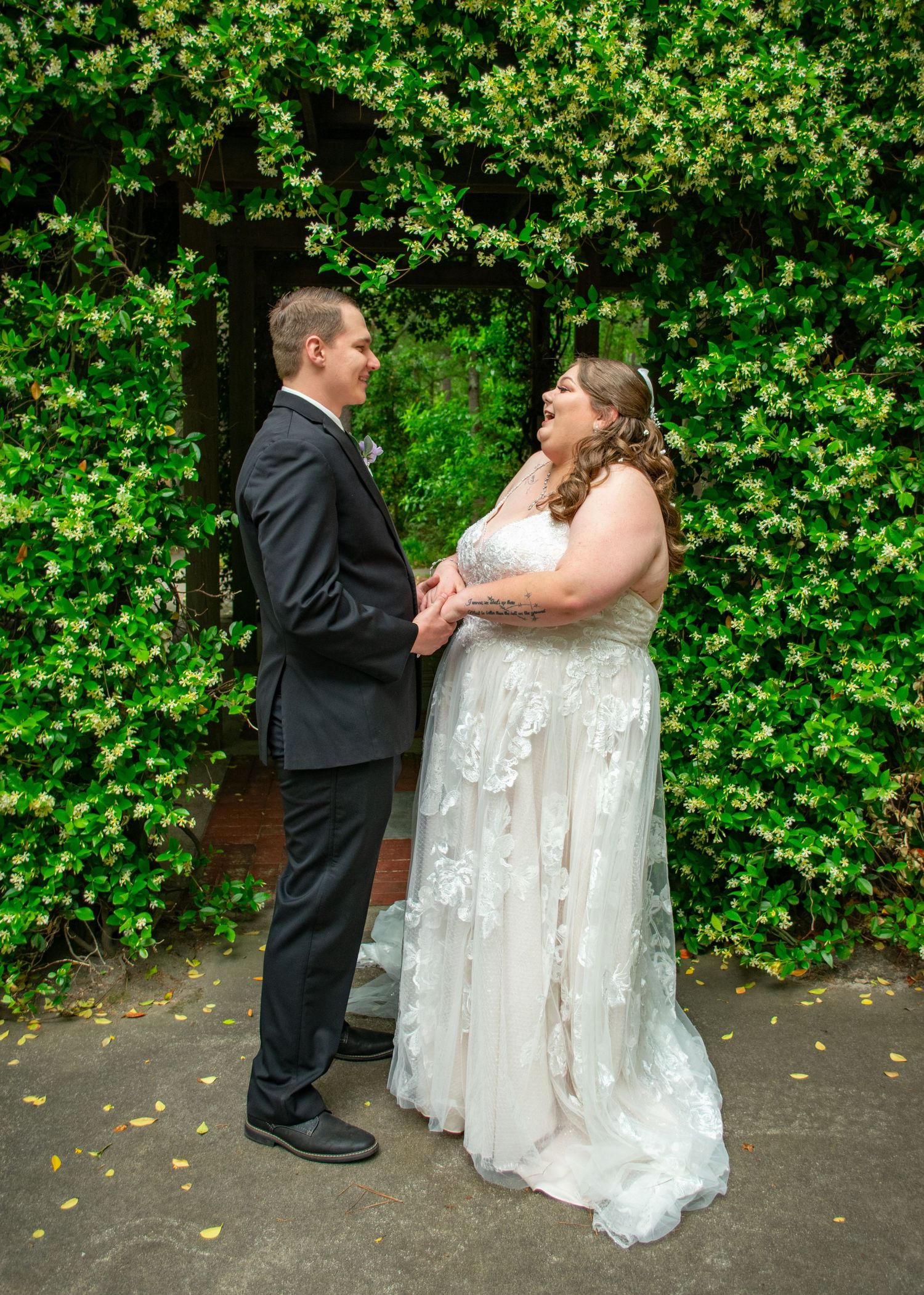 Beautiful outdoor natural light wedding photo of couple