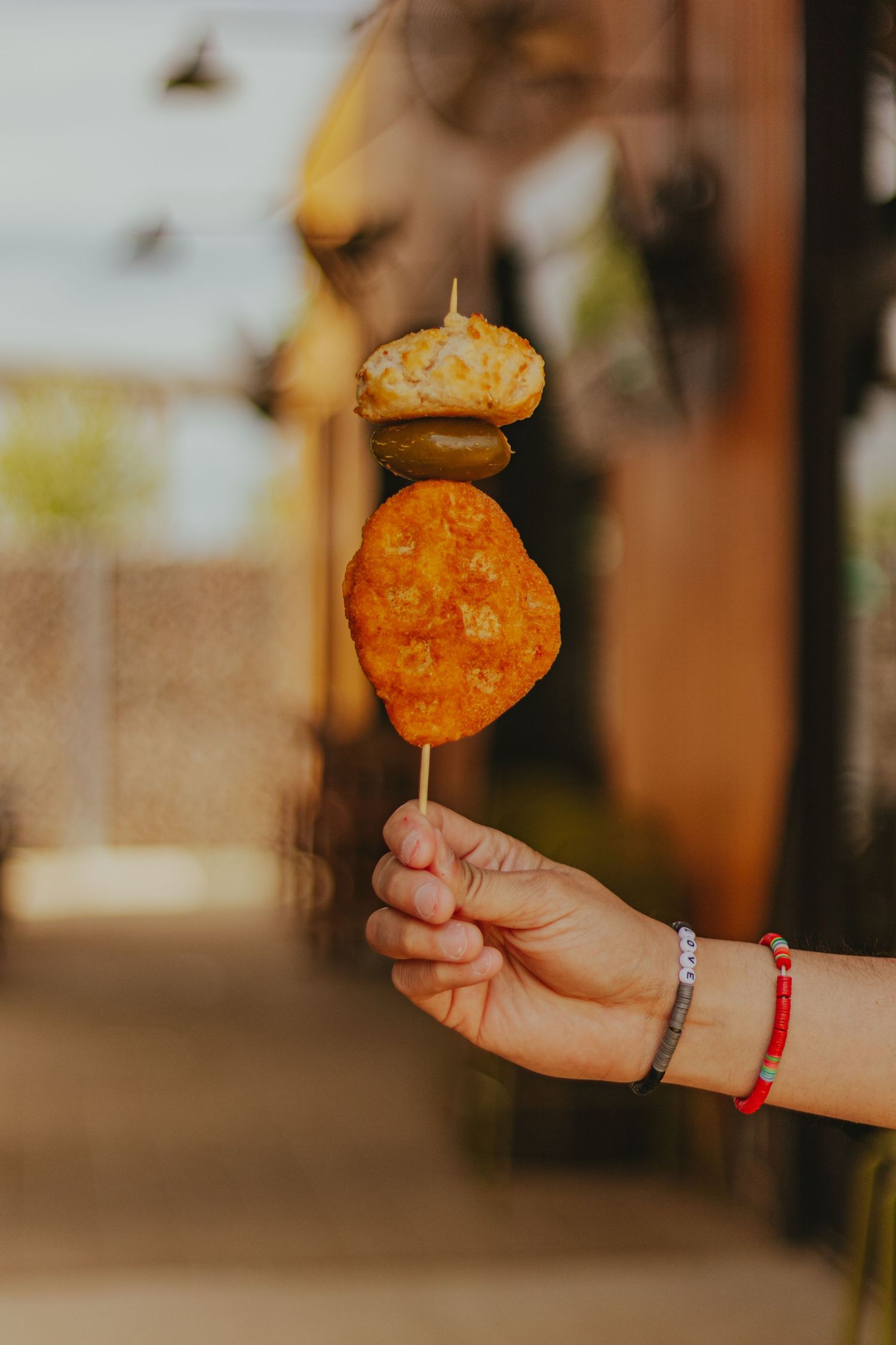 Chicken on a stick for Camp 1604's fiesta event in San Antonio, Texas.