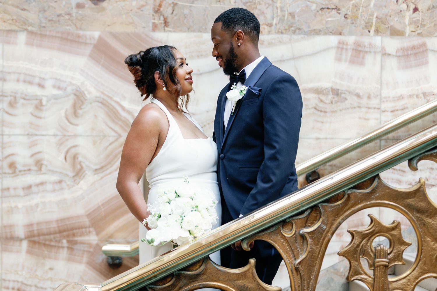 Shelana and Peter’s couple portrait showing their connection at their London wedding, captured by Oisin Studios