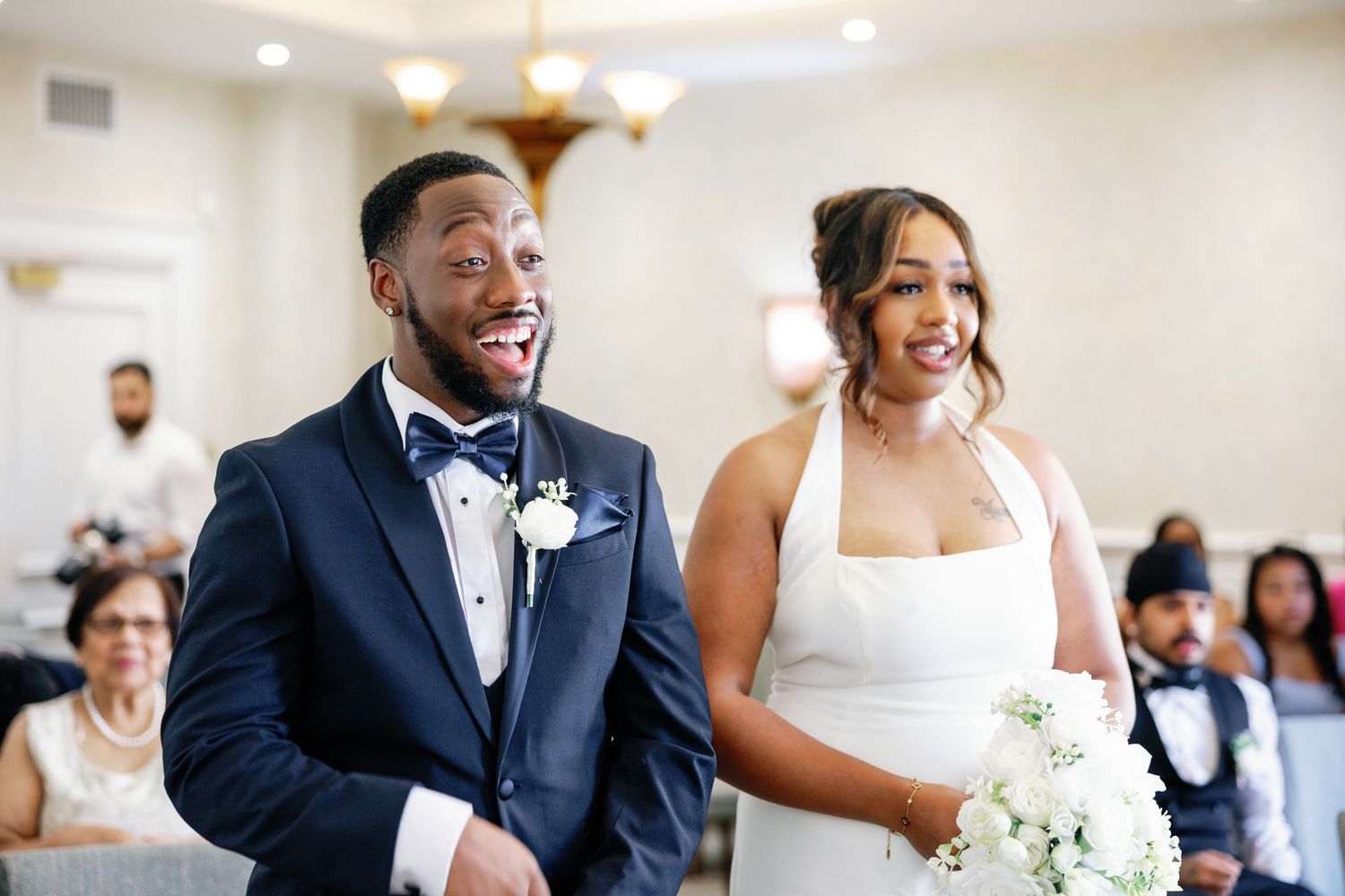 Shelana and Peter’s emotional first look at their London wedding, captured by Oisin Studios