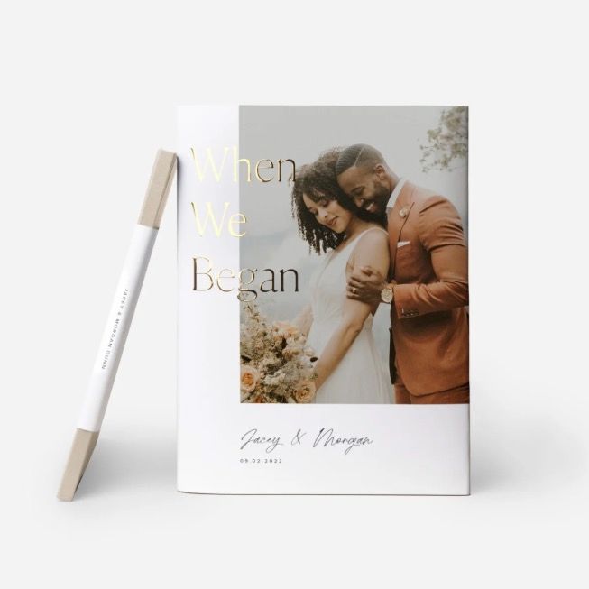 Elegant wedding guest book with gold 