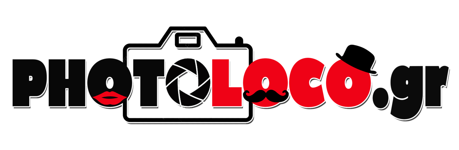 Black and red photography logo design featuring camera icon and typography.