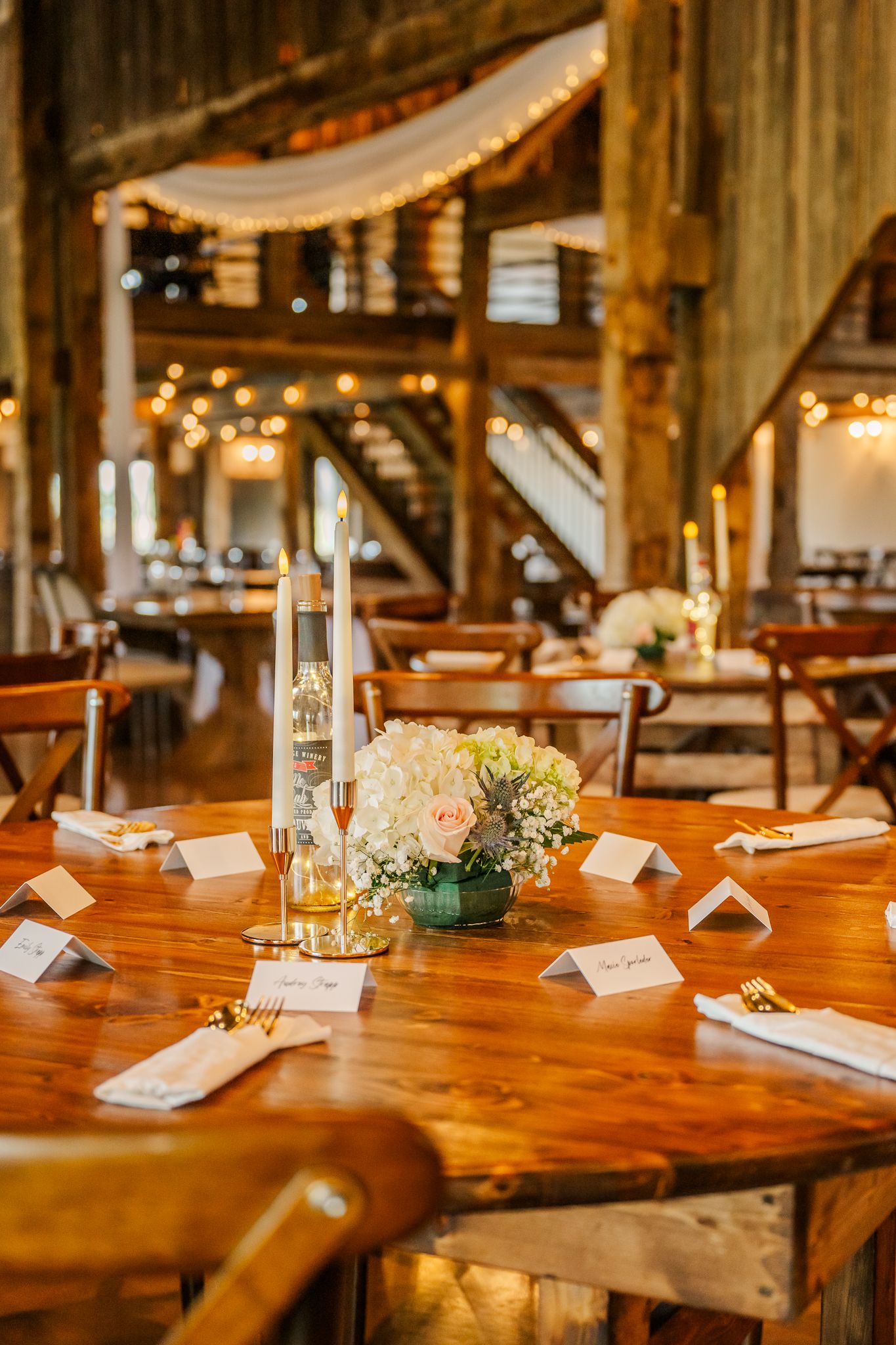 Rustic wedding reception at The Old Barns at Dry Run Farms in Williamsport, Ohio.