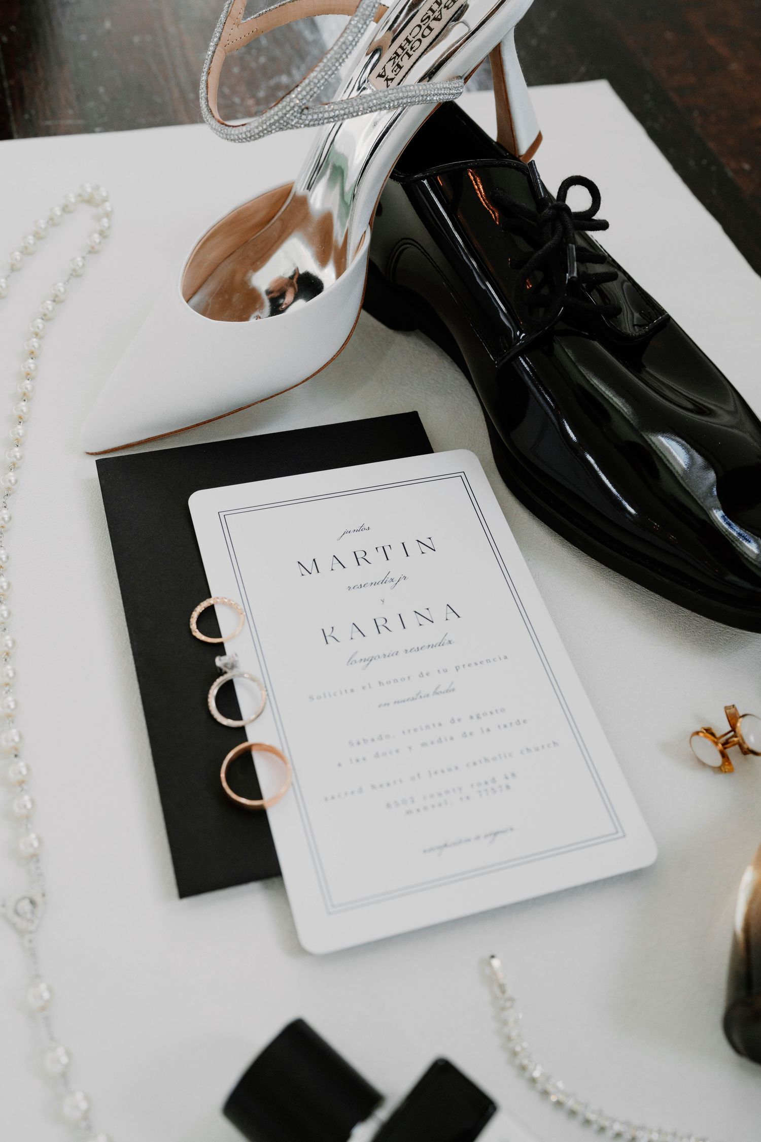 Wedding stationery suite featuring Martin and Karina's names in modern design.