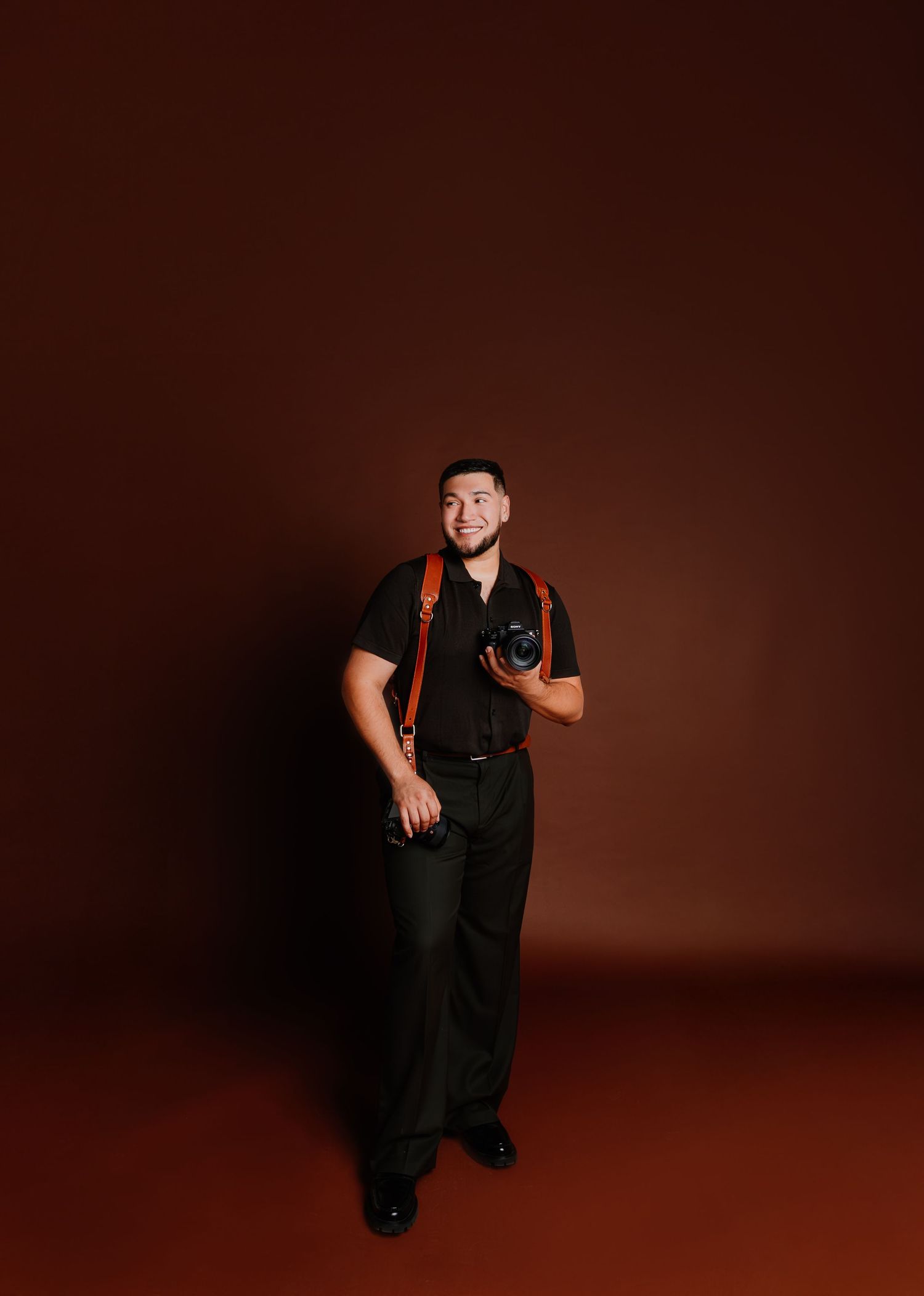 Dramatic portrait series against a dark brown background showing dynamic poses.