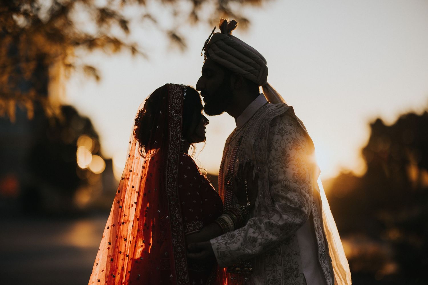 Silhouetted Wedding Couple | Sunrise Portrait | Indian Bride & Groom | Cincinnati Wedding Photographer