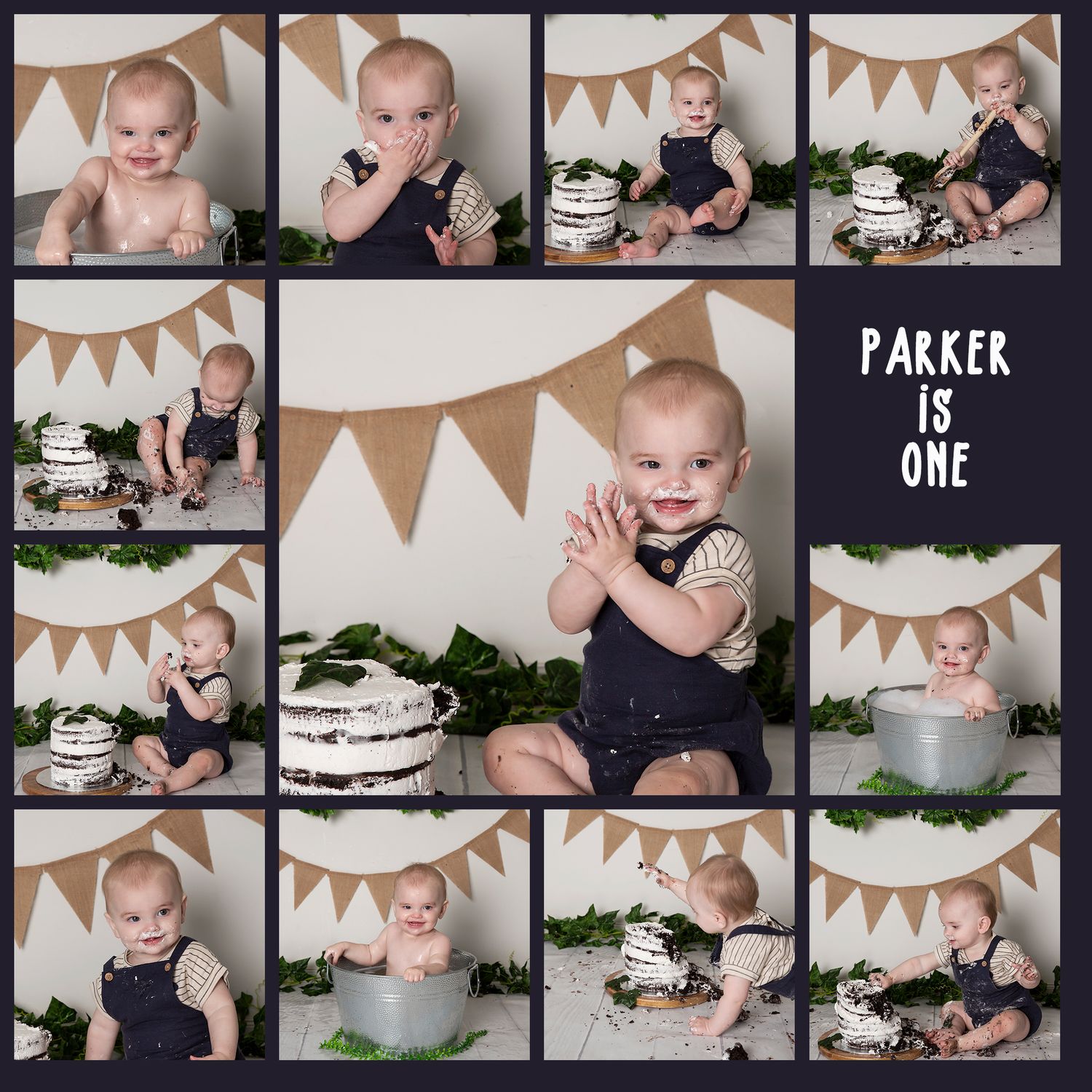 First birthday cake smash photoshoot with bubble bath after to celebrate turning one.