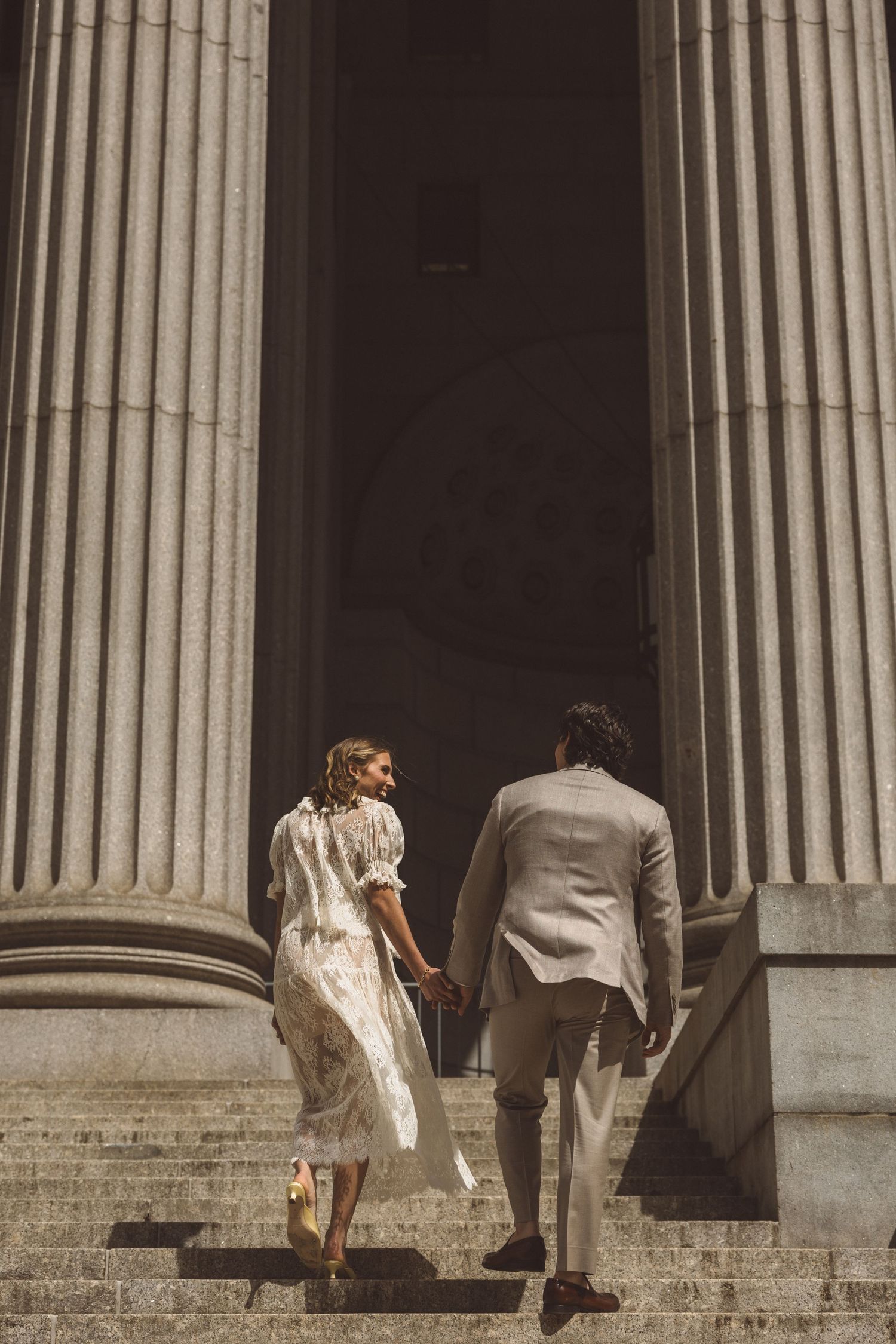 cute picture of the newly married couple during golden hour